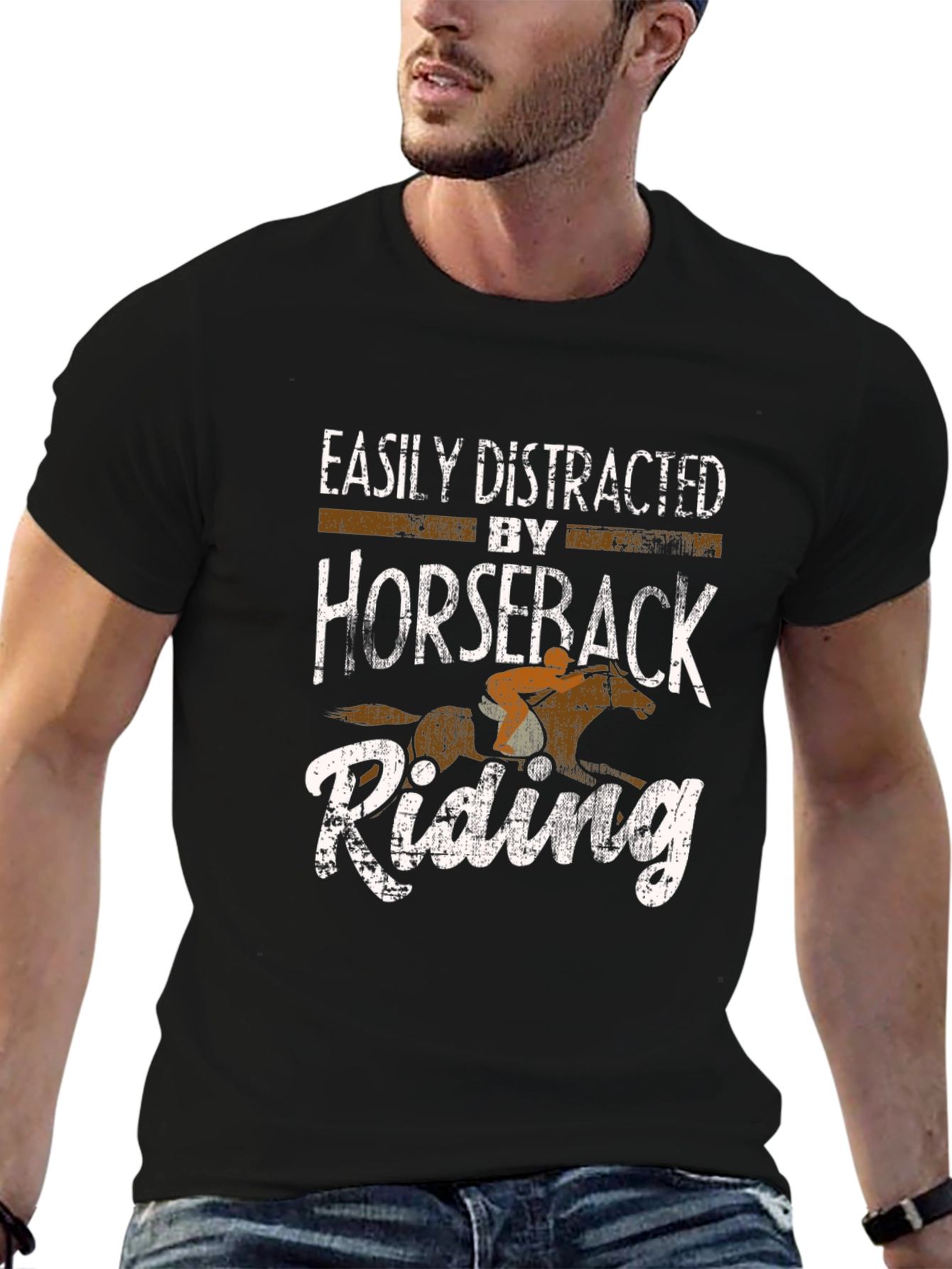 Easily Distracted by Horseback Riding Black Tee