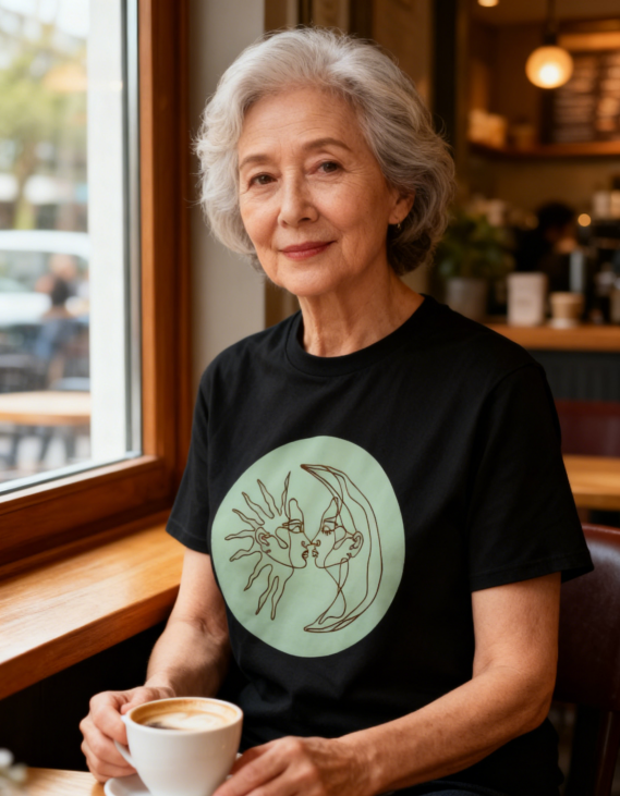 Ethereal Celestial Kiss T-Shirt with Green Circle Accent