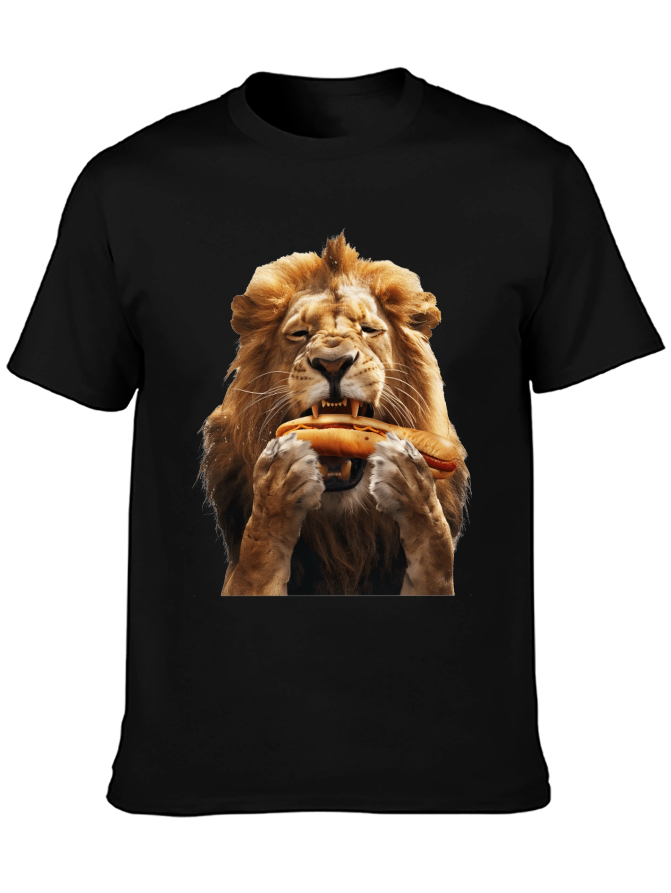 Lion Eating Hotdog Graphic T-Shirt