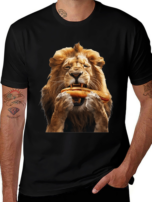 Lion Eating Hotdog Graphic T-Shirt