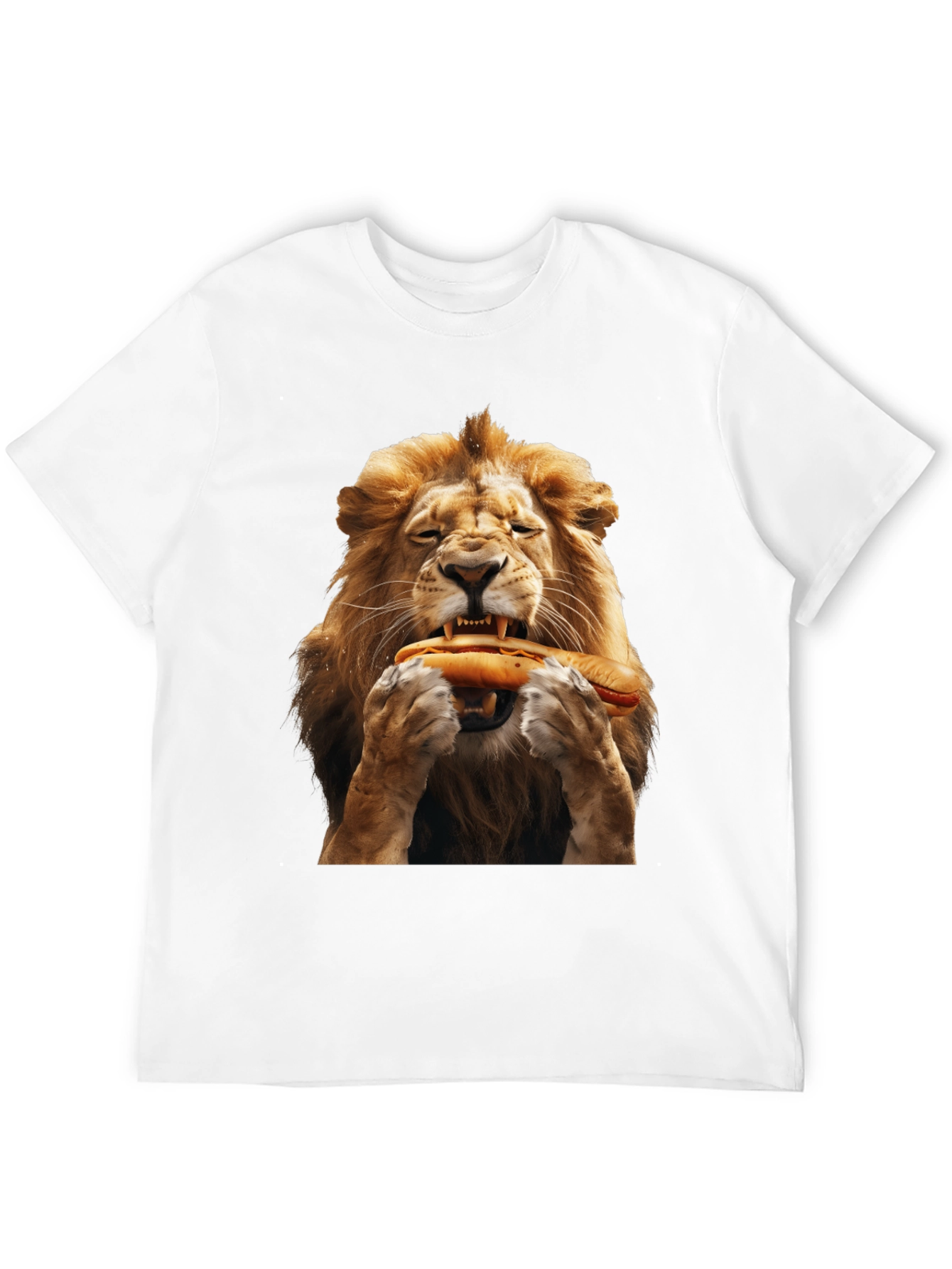 Lion Eating Hotdog Graphic T-Shirt