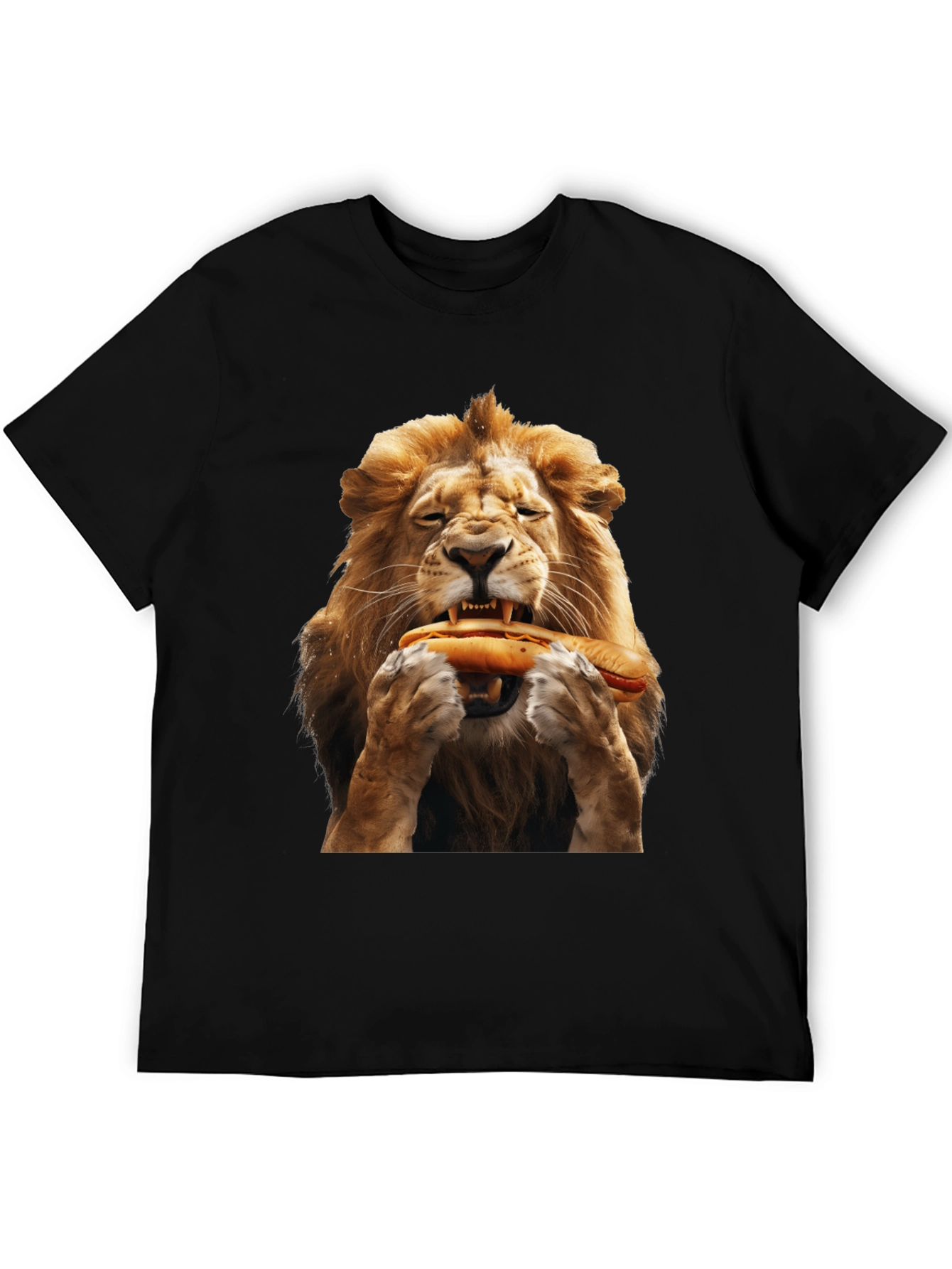 Lion Eating Hotdog Graphic T-Shirt