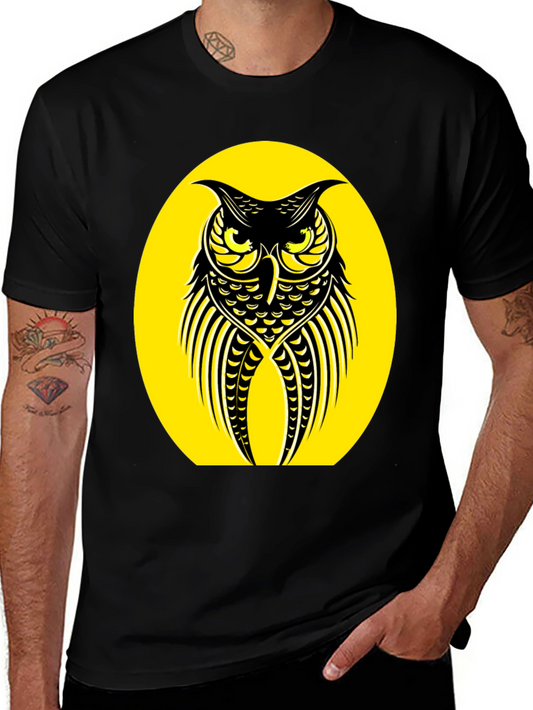 Owl Graphic Tee - Black Crew Neck T-Shirt