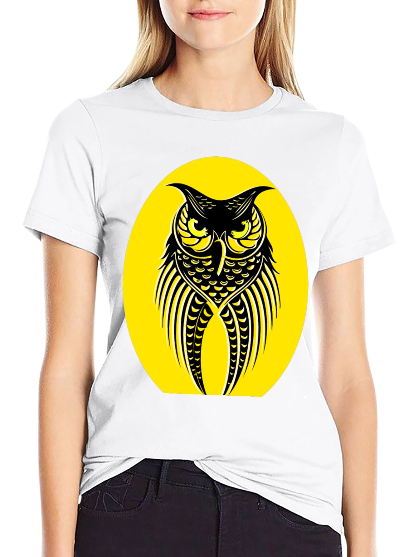 Owl Graphic Tee - Black Crew Neck T-Shirt