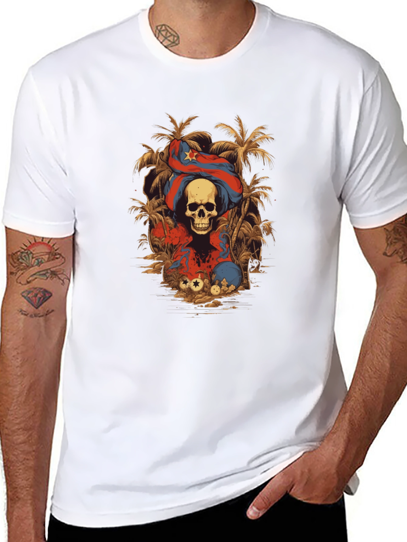 Skull & Cuba Flag Graphic Tee - Island Vibes