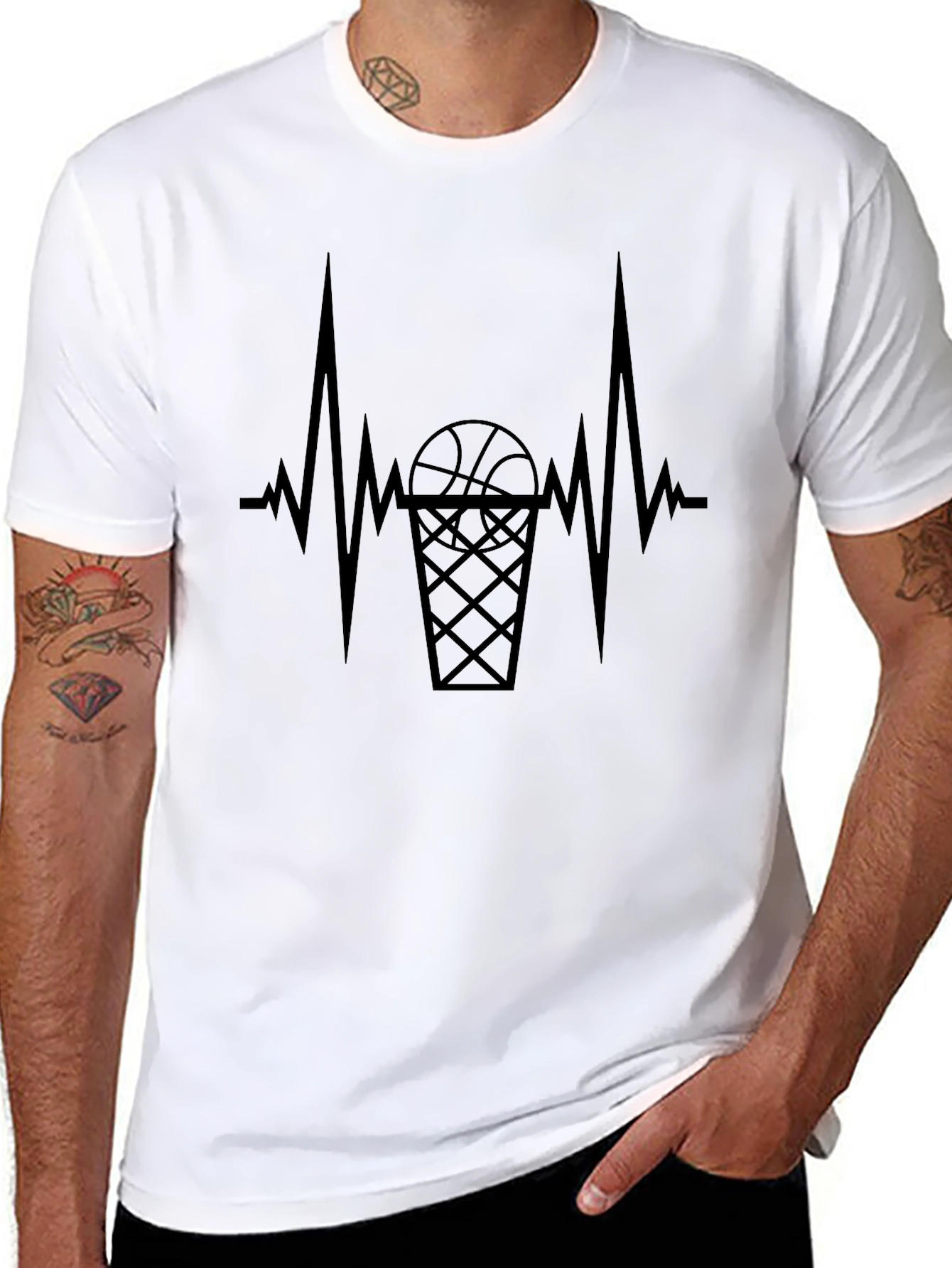 Basketball Heartbeat Graphic Tee - Black
