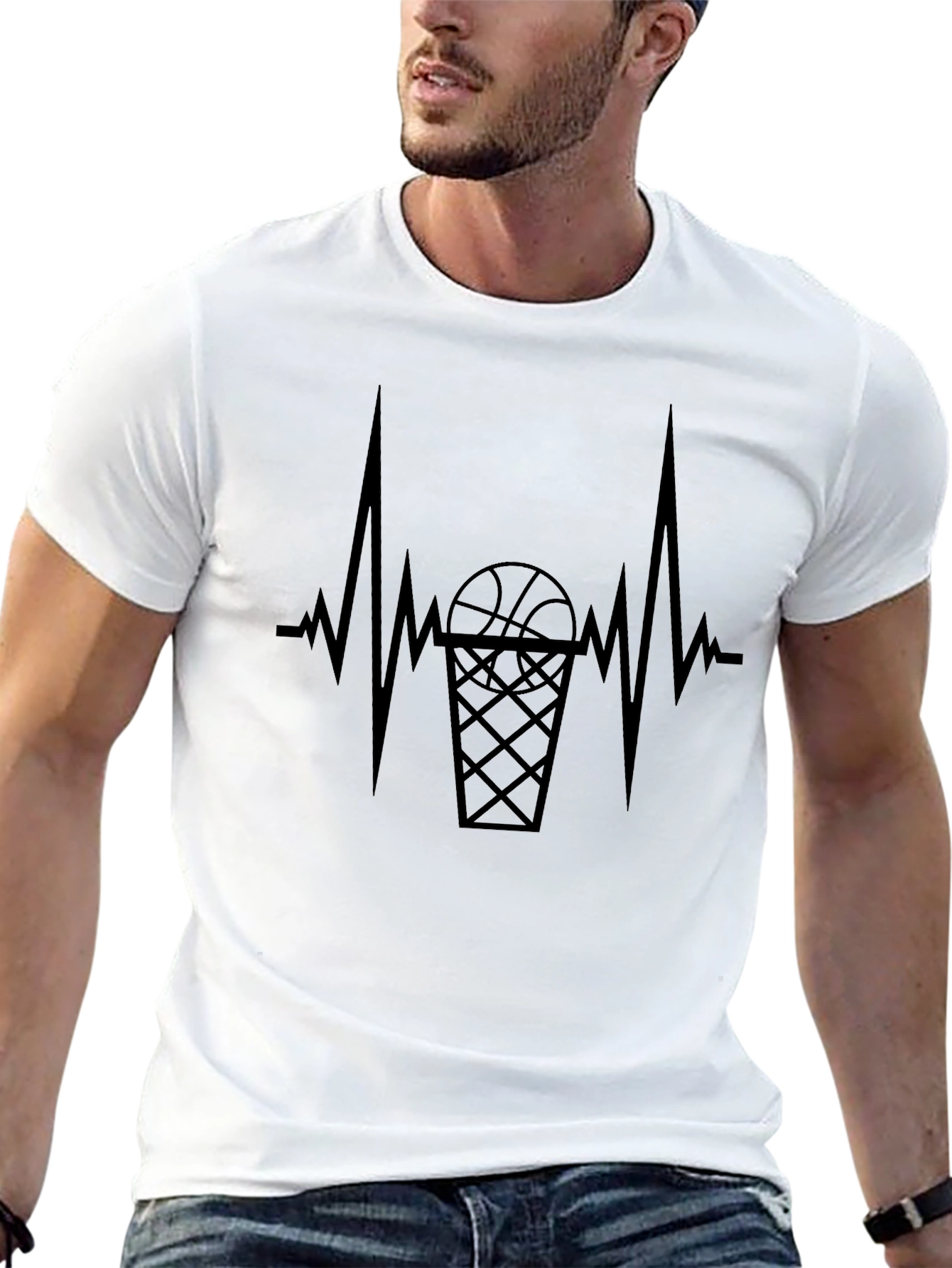 Basketball Heartbeat Graphic Tee - Black