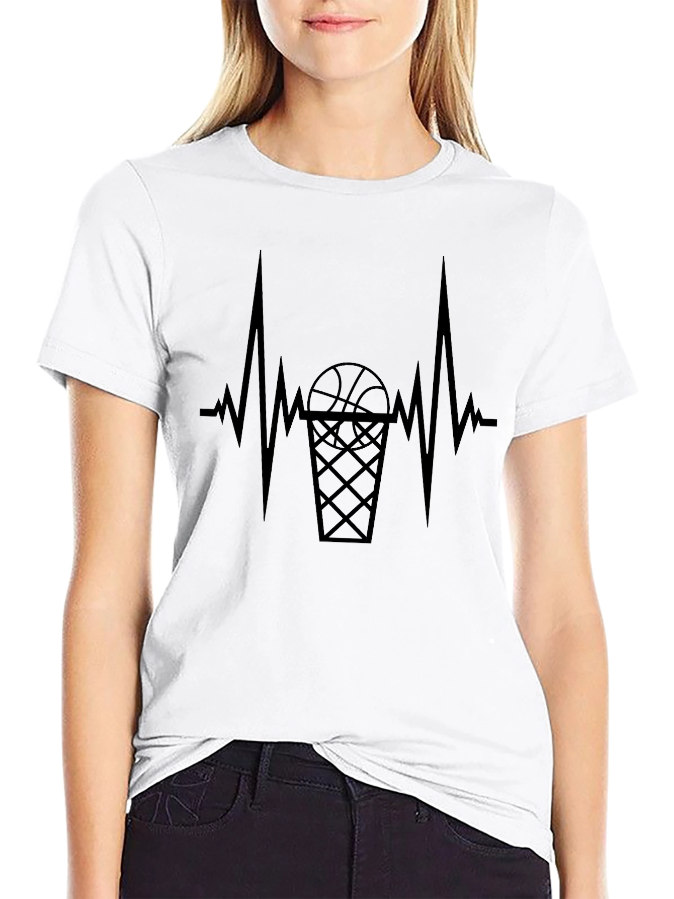 Basketball Heartbeat Graphic Tee - Black