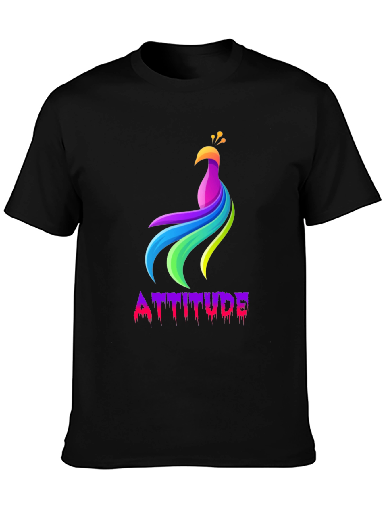 Mens Black Attitude Peacock Graphic Tee