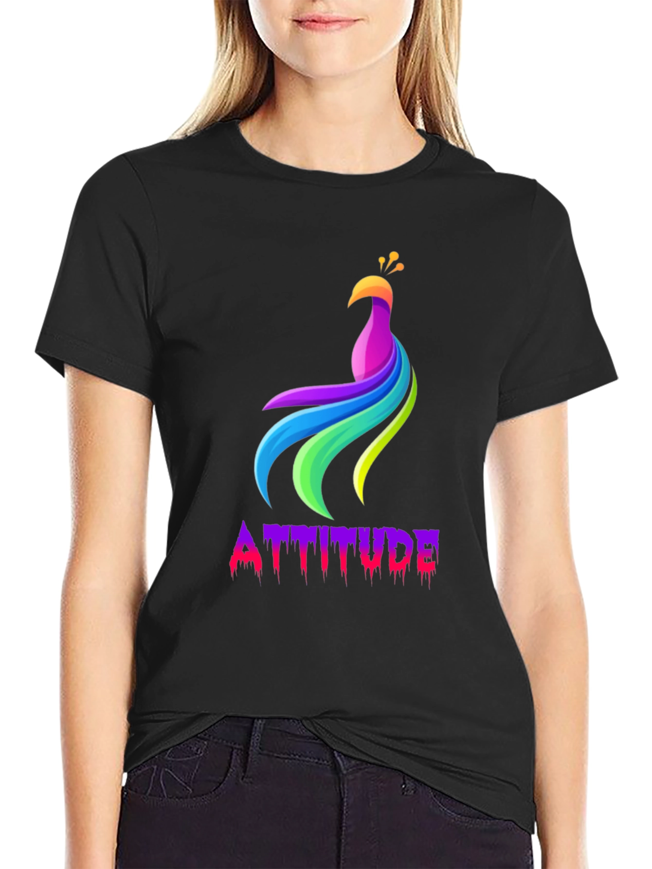 Mens Black Attitude Peacock Graphic Tee