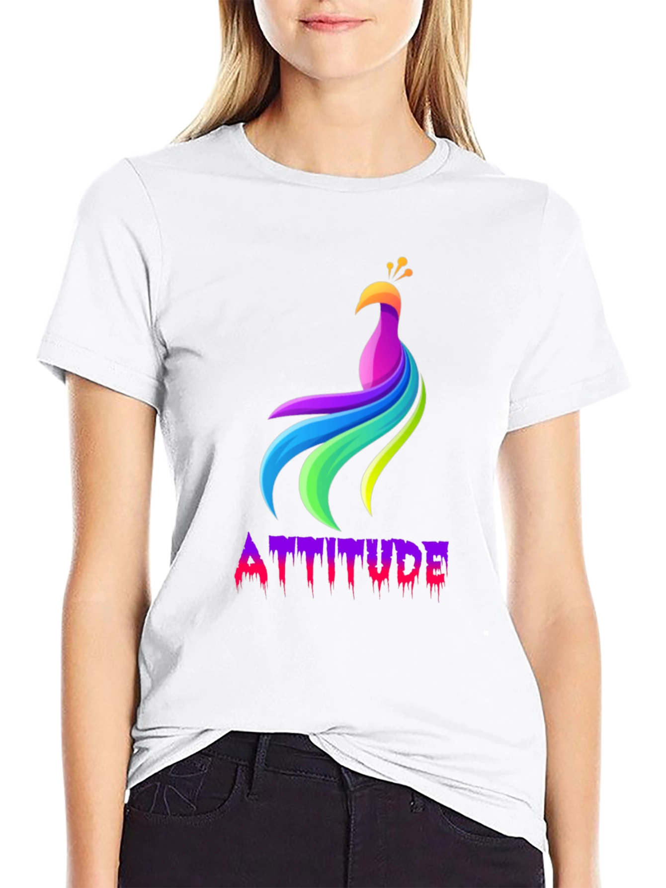 Mens Black Attitude Peacock Graphic Tee