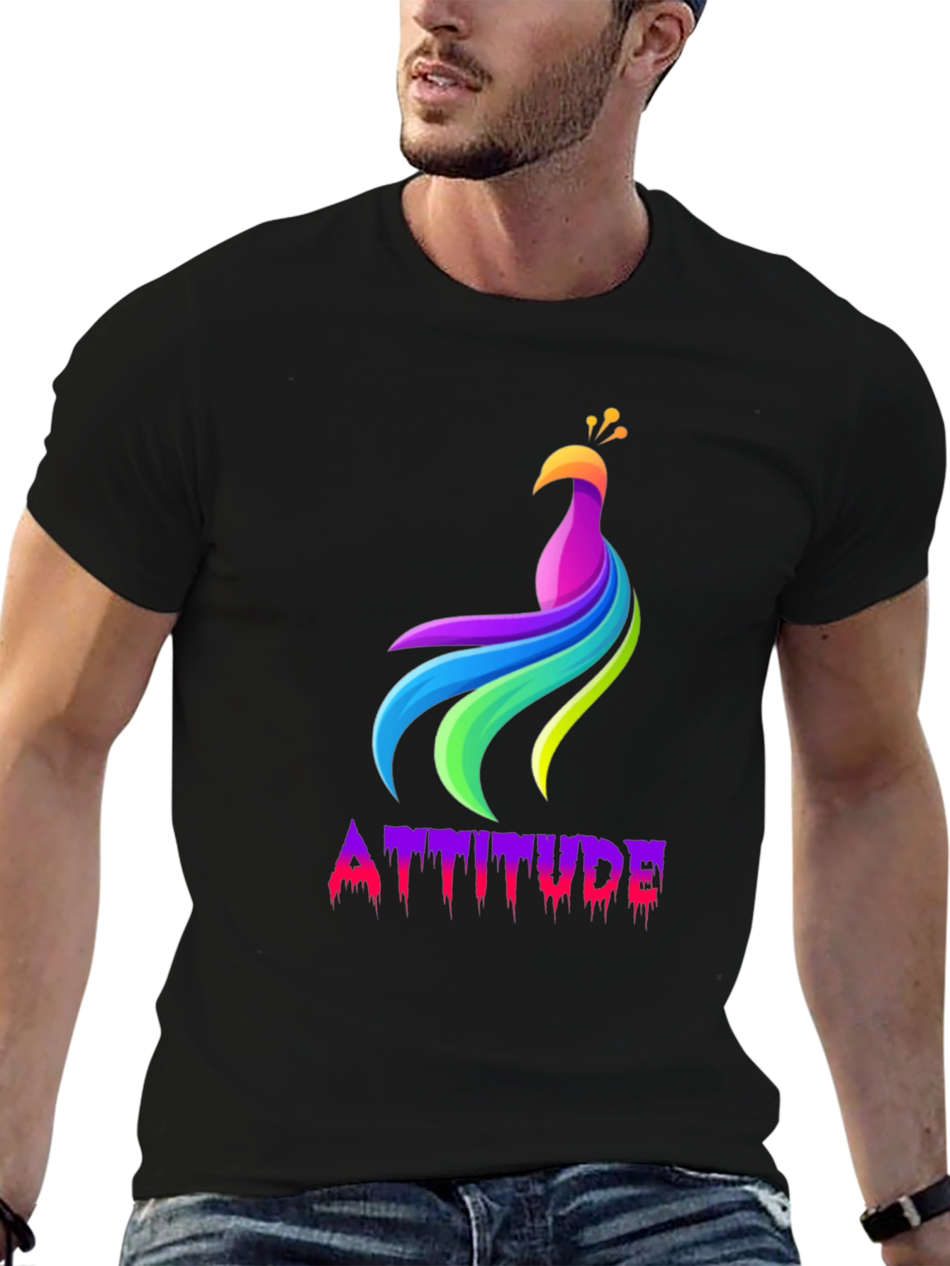 Mens Black Attitude Peacock Graphic Tee