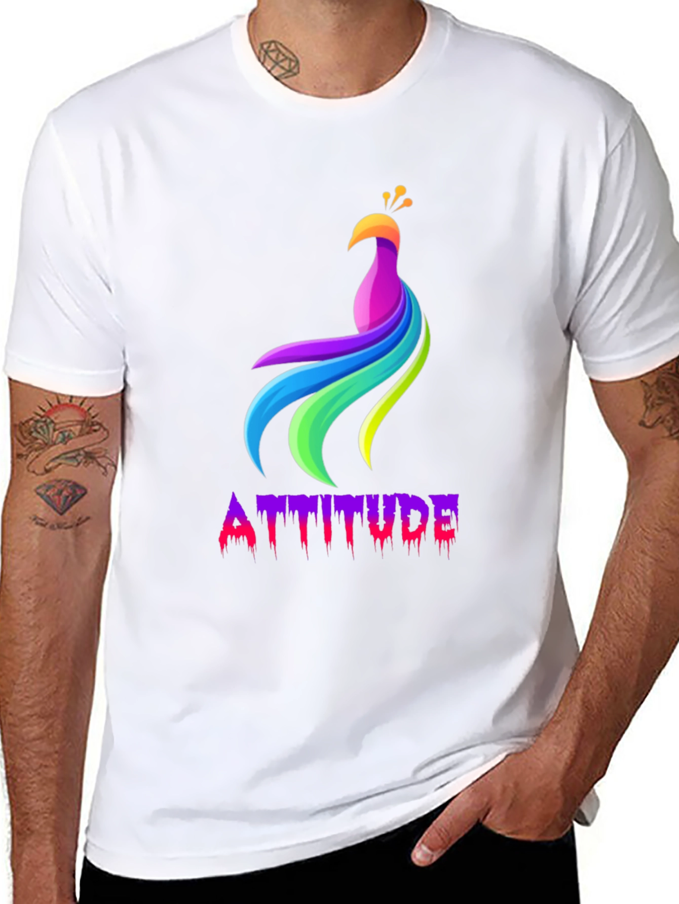 Mens Black Attitude Peacock Graphic Tee