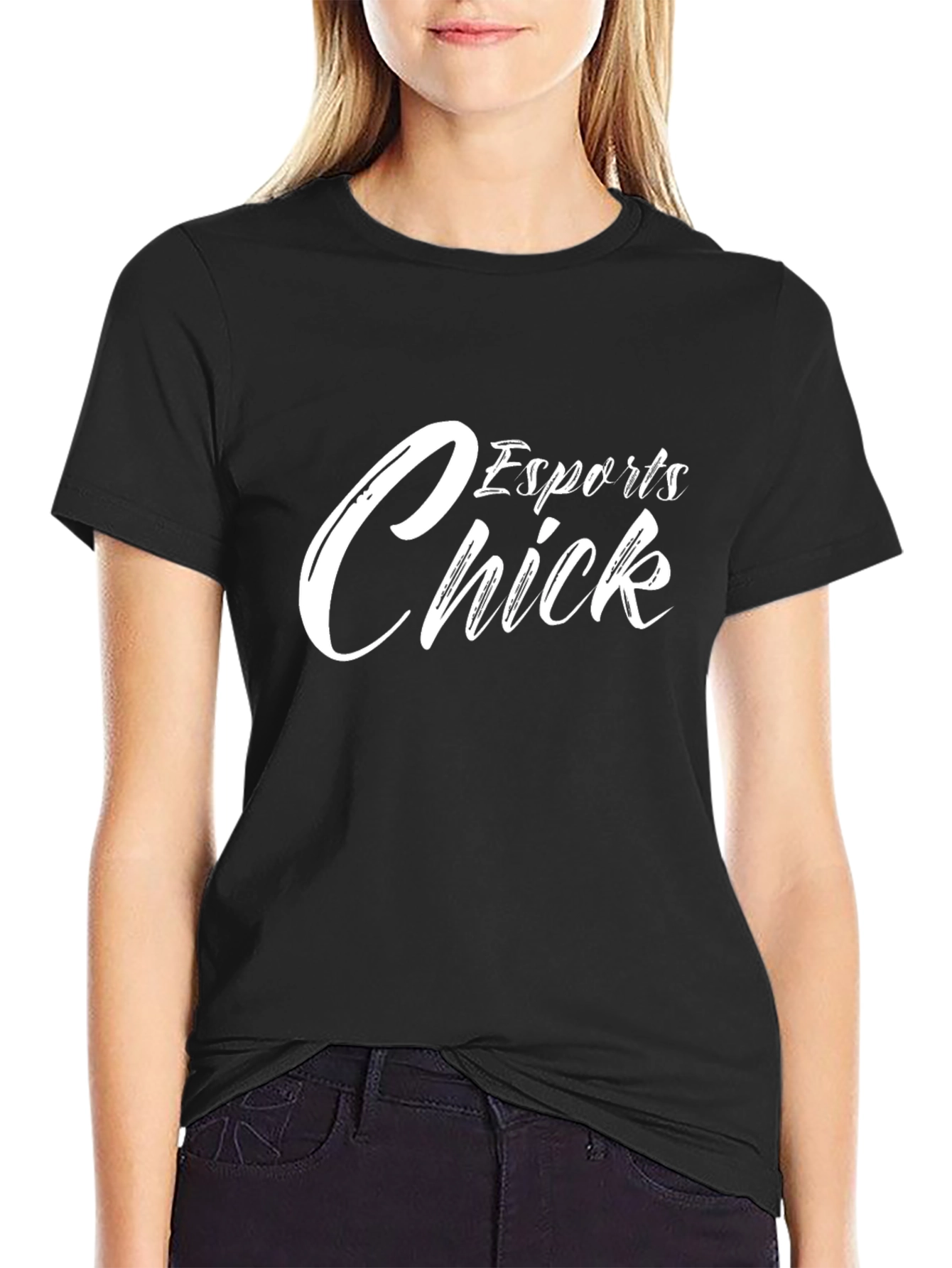 Esports Chick Graphic Tee - Casual Black T-Shirt