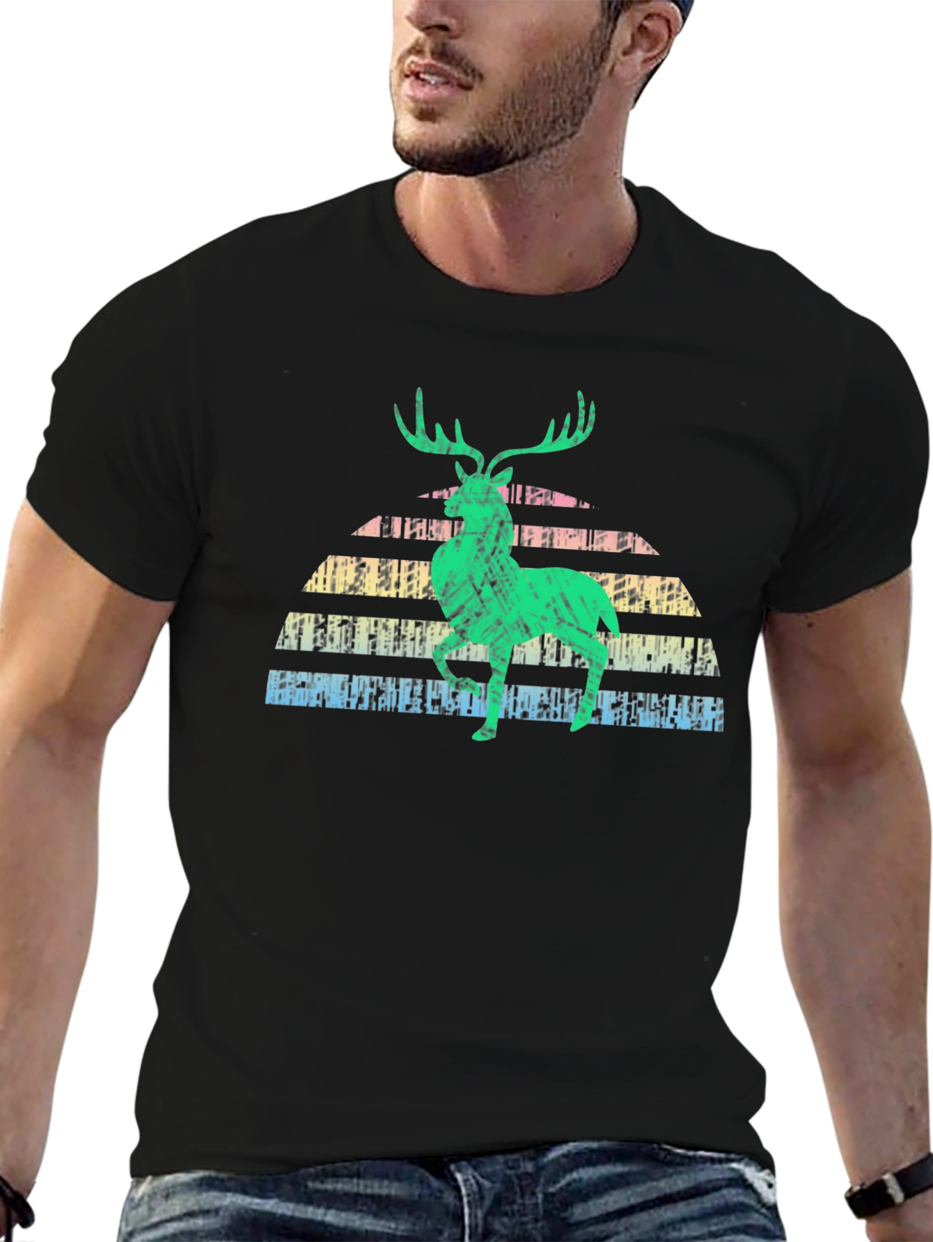 Retro Deer Graphic Tee - Black