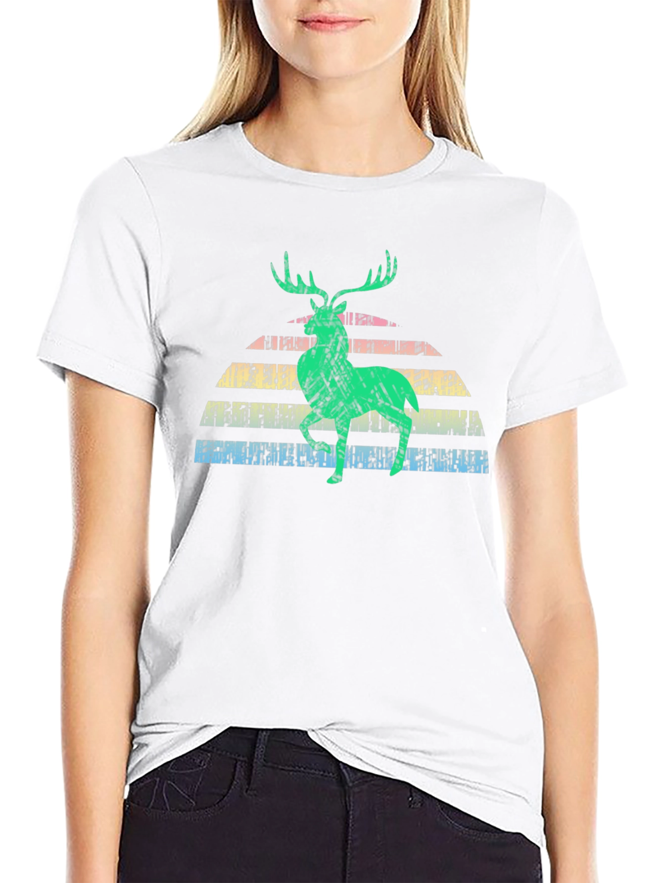 Retro Deer Graphic Tee - Black
