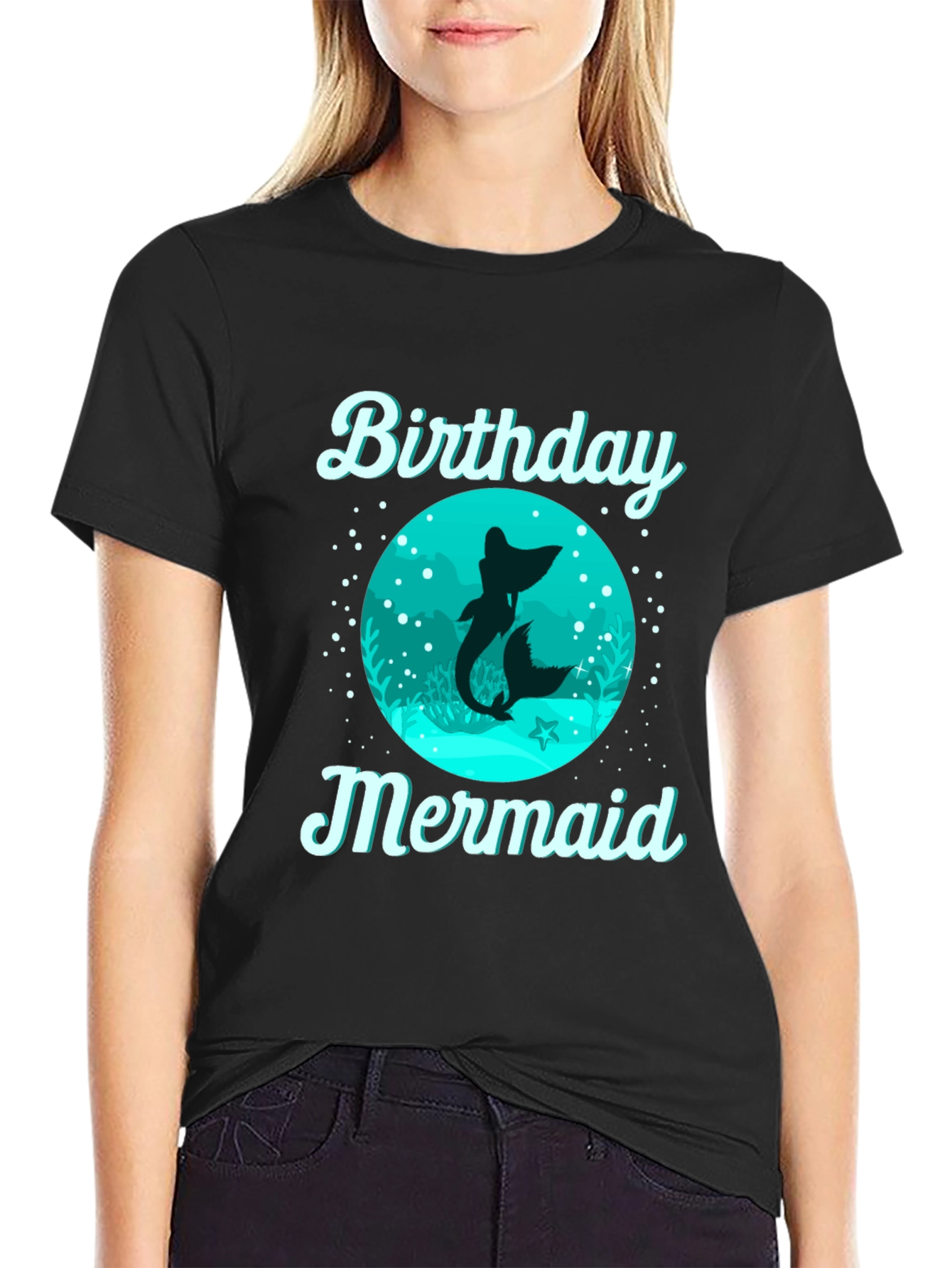 Birthday Mermaid T-Shirt - Black Cotton Tee