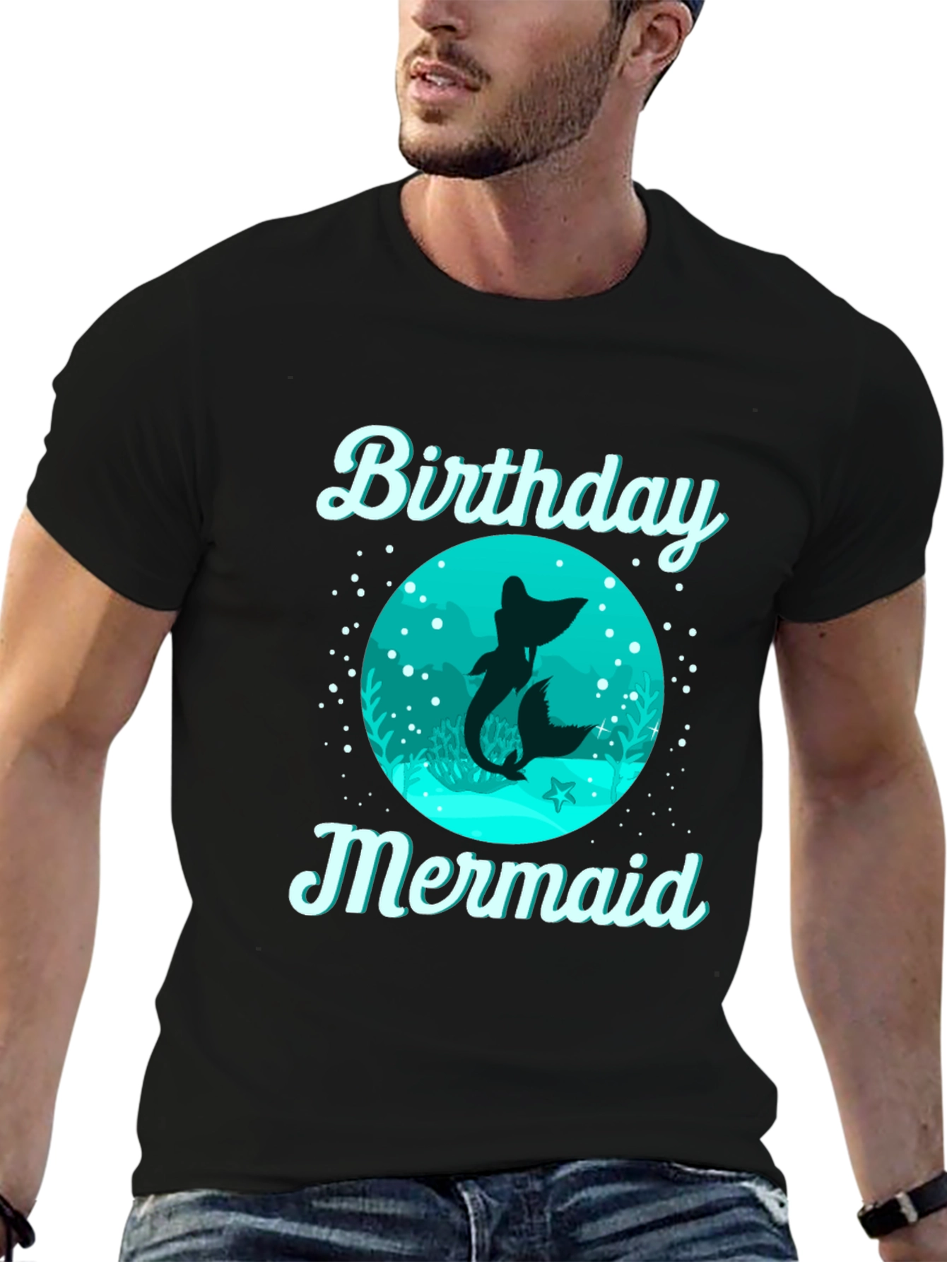 Birthday Mermaid T-Shirt - Black Cotton Tee