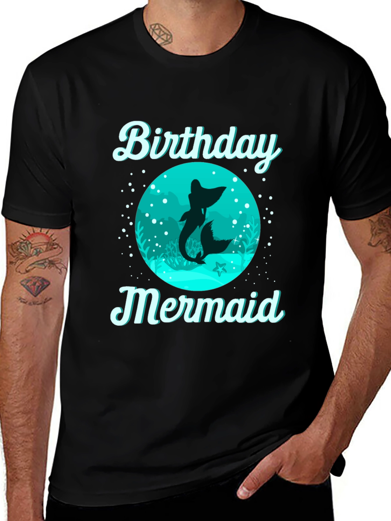 Birthday Mermaid T-Shirt - Black Cotton Tee
