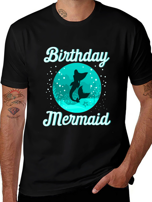 Birthday Mermaid T-Shirt - Black Cotton Tee