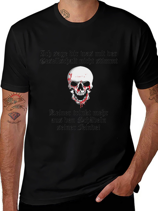 Skull & German Text Graphic T-Shirt