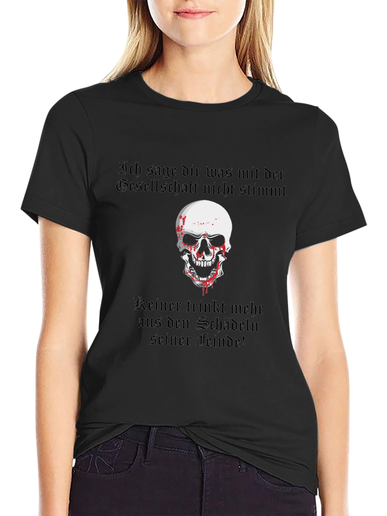Skull & German Text Graphic T-Shirt