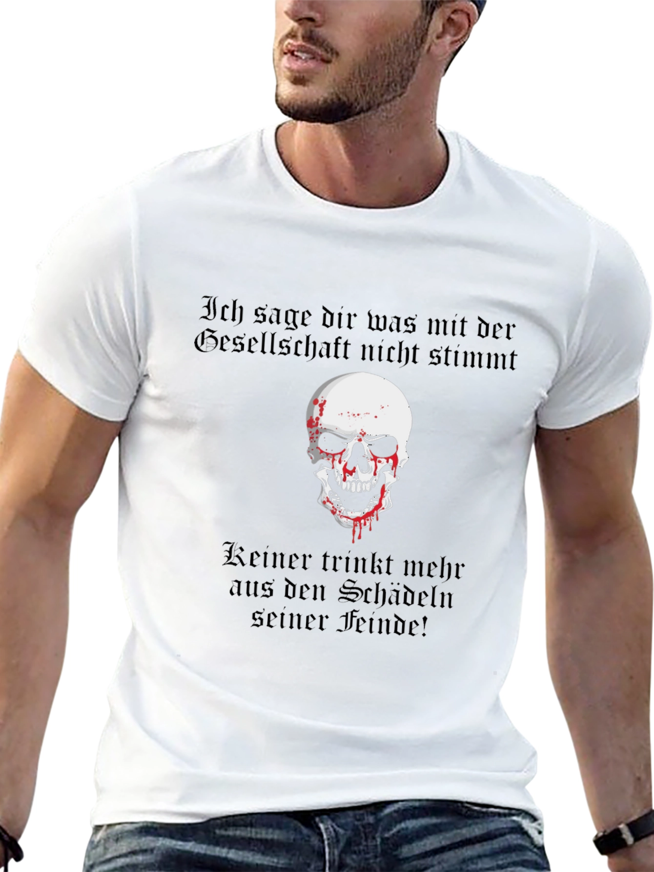 Skull & German Text Graphic T-Shirt