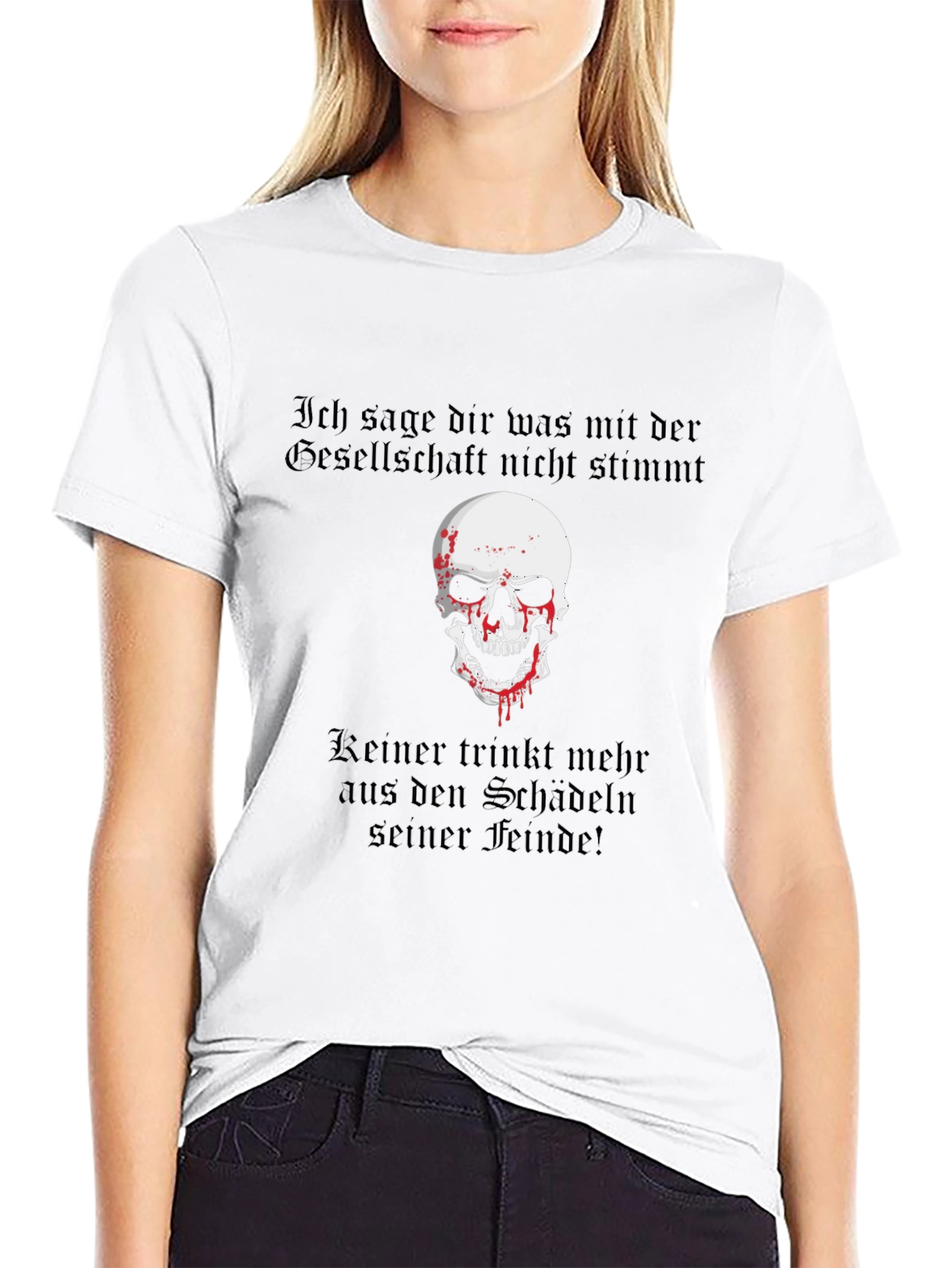 Skull & German Text Graphic T-Shirt