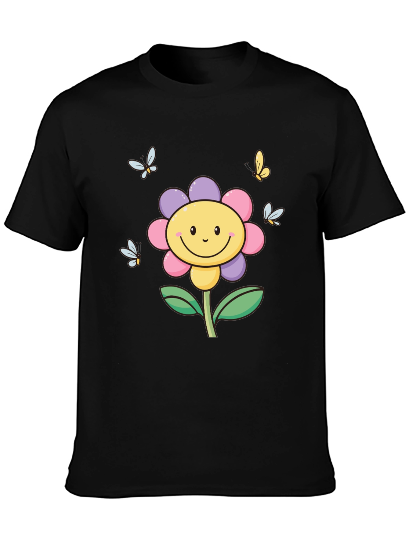 Happy Flower Graphic Tee - Black T-Shirt