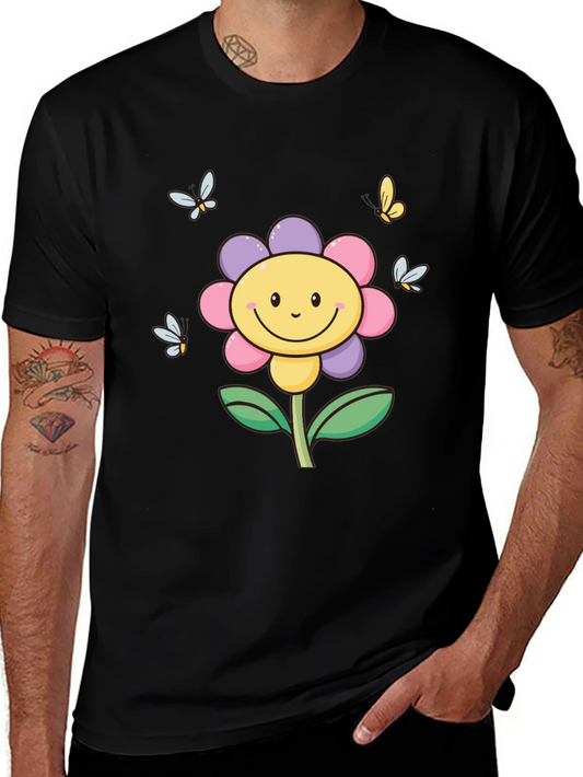 Happy Flower Graphic Tee - Black T-Shirt