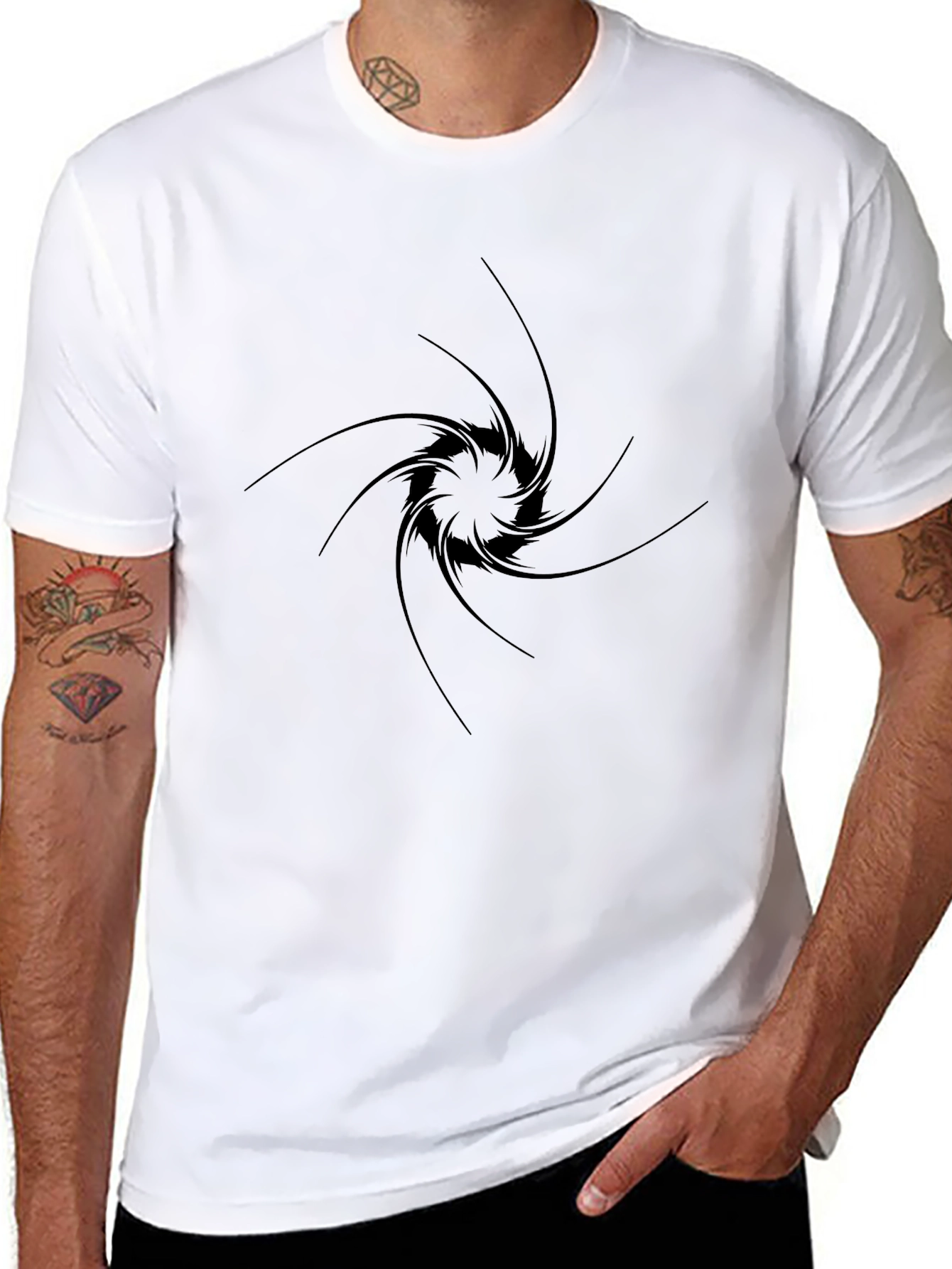 Mens Black T-Shirt with Vortex Design