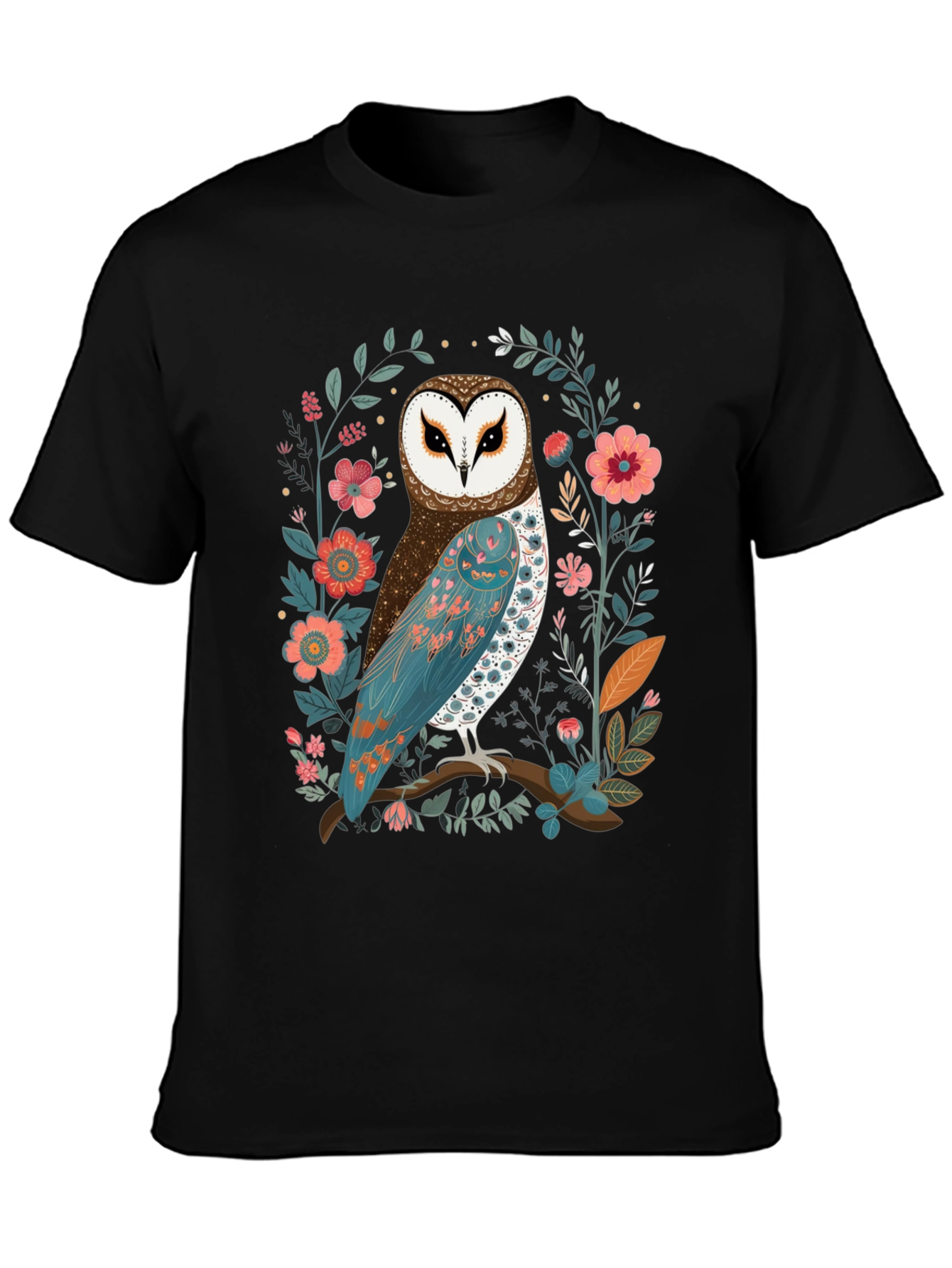 Owl and Floral Print Mens T-Shirt