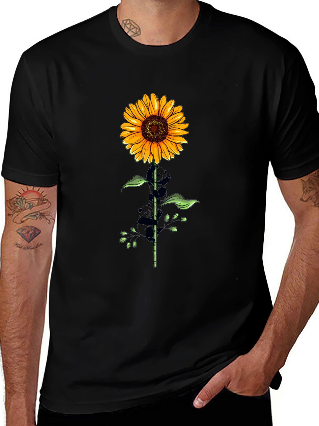 Sunflower Graphic Tee - Stylish Mens Black T-Shirt