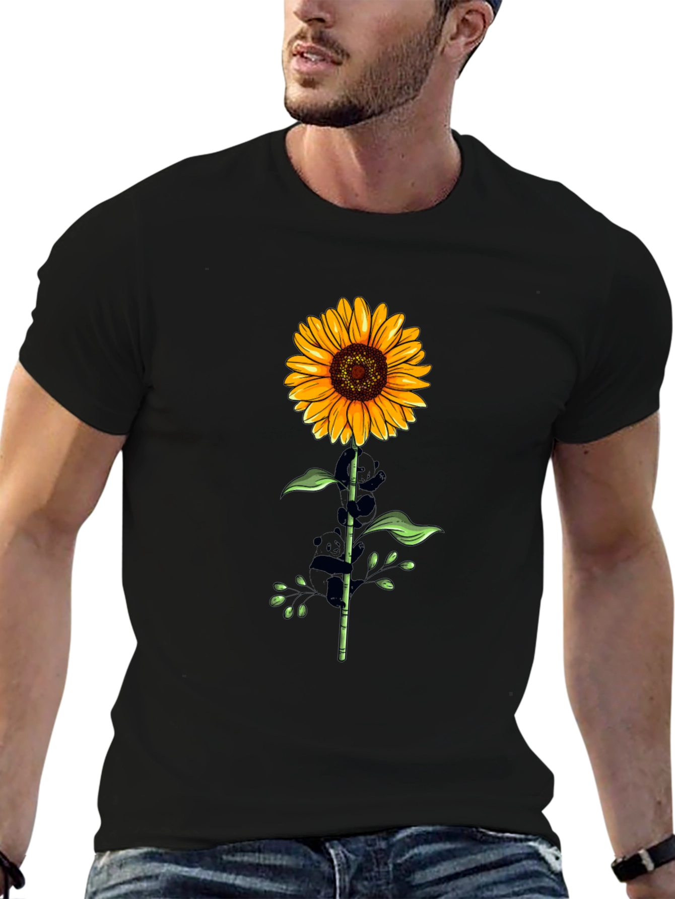 Sunflower Graphic Tee - Stylish Mens Black T-Shirt