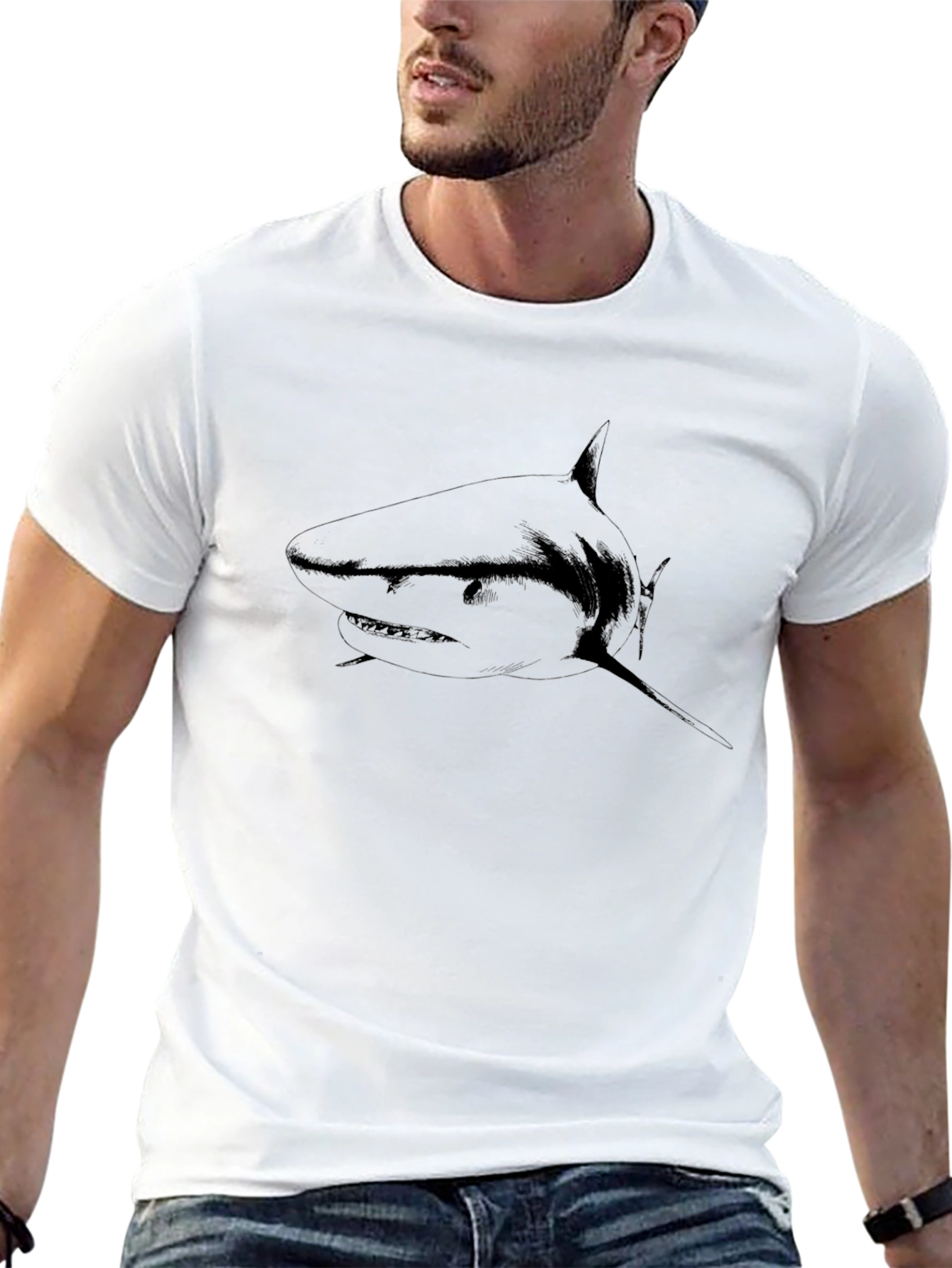 Mens Black Shark Graphic Tee - Stylish Casual Wear