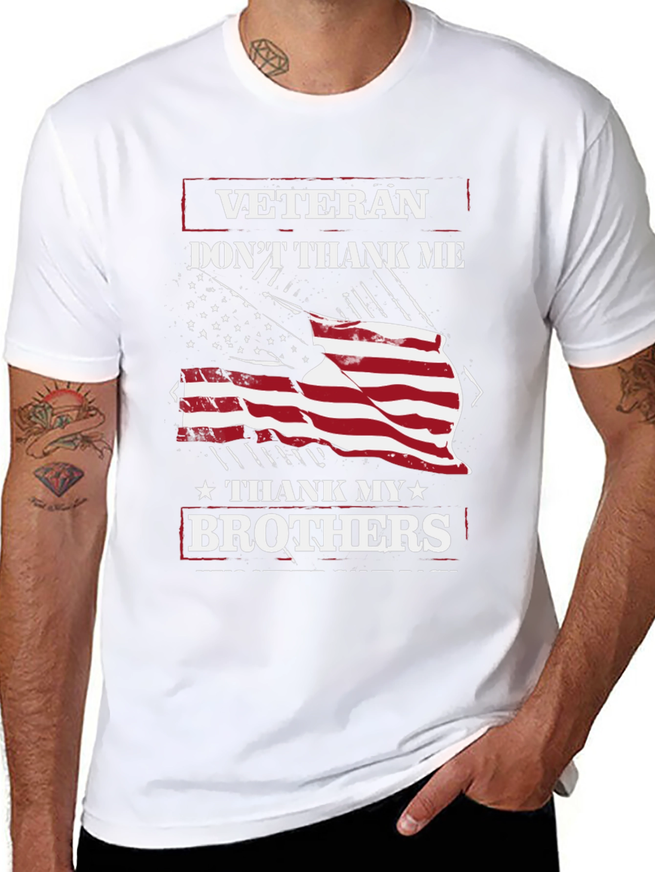 Veteran Brothers Graphic Tee - Patriotic USA Flag Design