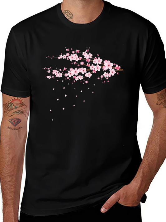 Sakura Blossom Graphic T-Shirt - Stylish Black Tee