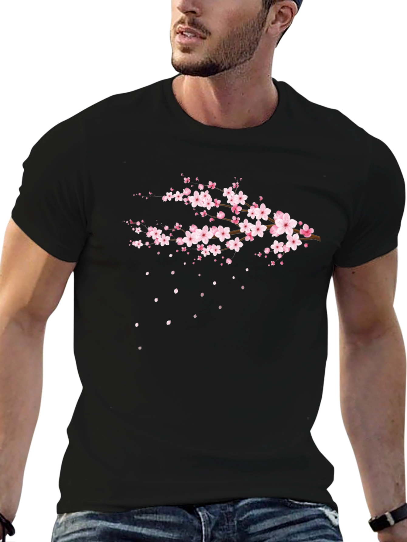 Sakura Blossom Graphic T-Shirt - Stylish Black Tee