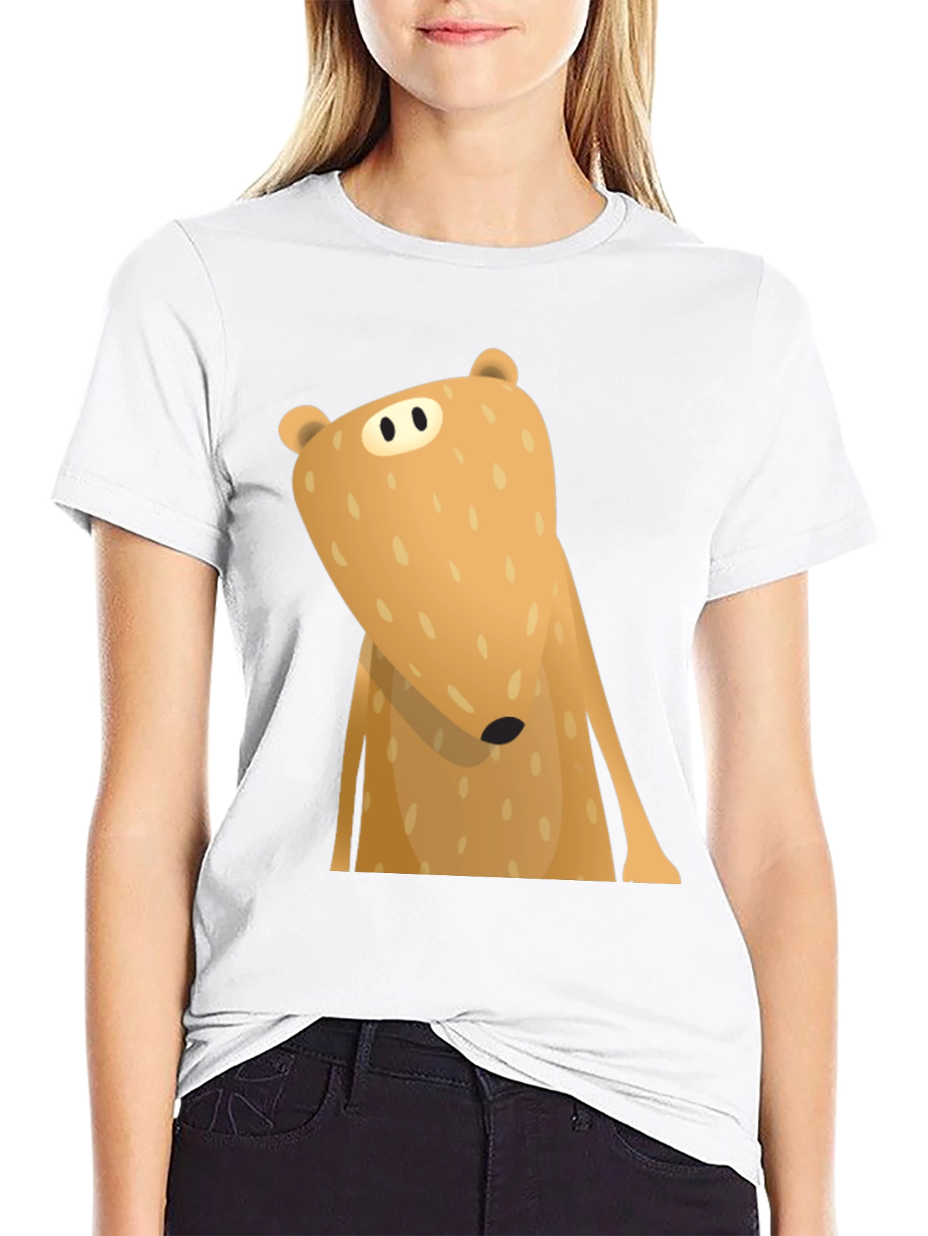 Funny Cartoon Bear Graphic T-Shirt - Black