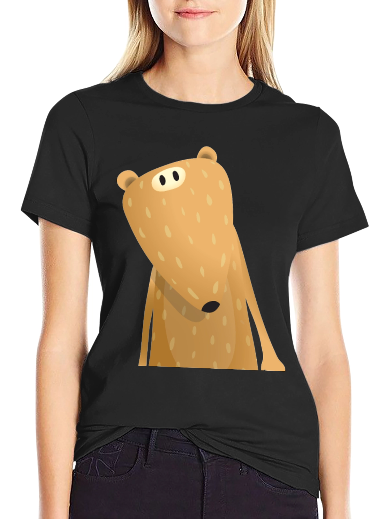 Funny Cartoon Bear Graphic T-Shirt - Black