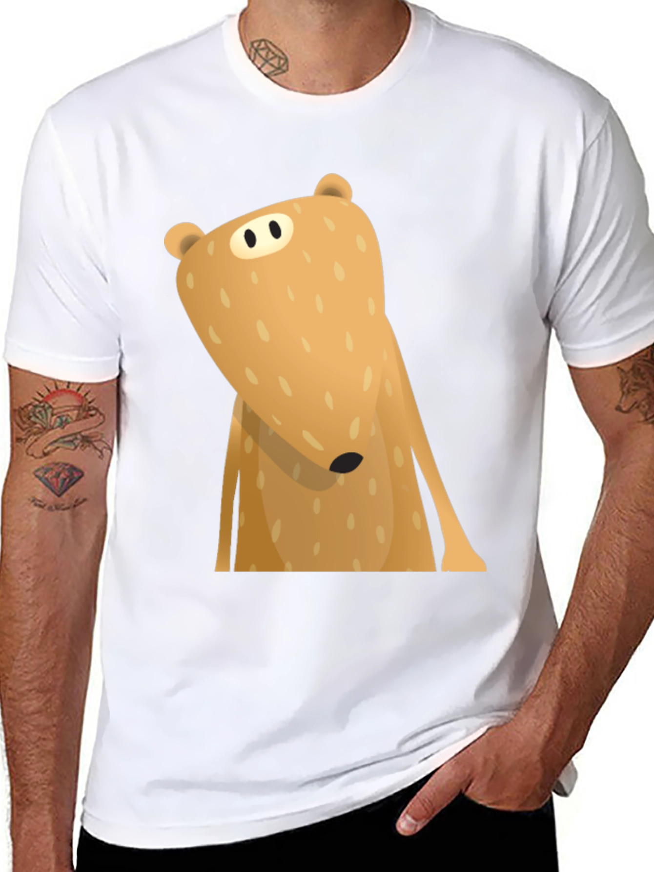 Funny Cartoon Bear Graphic T-Shirt - Black
