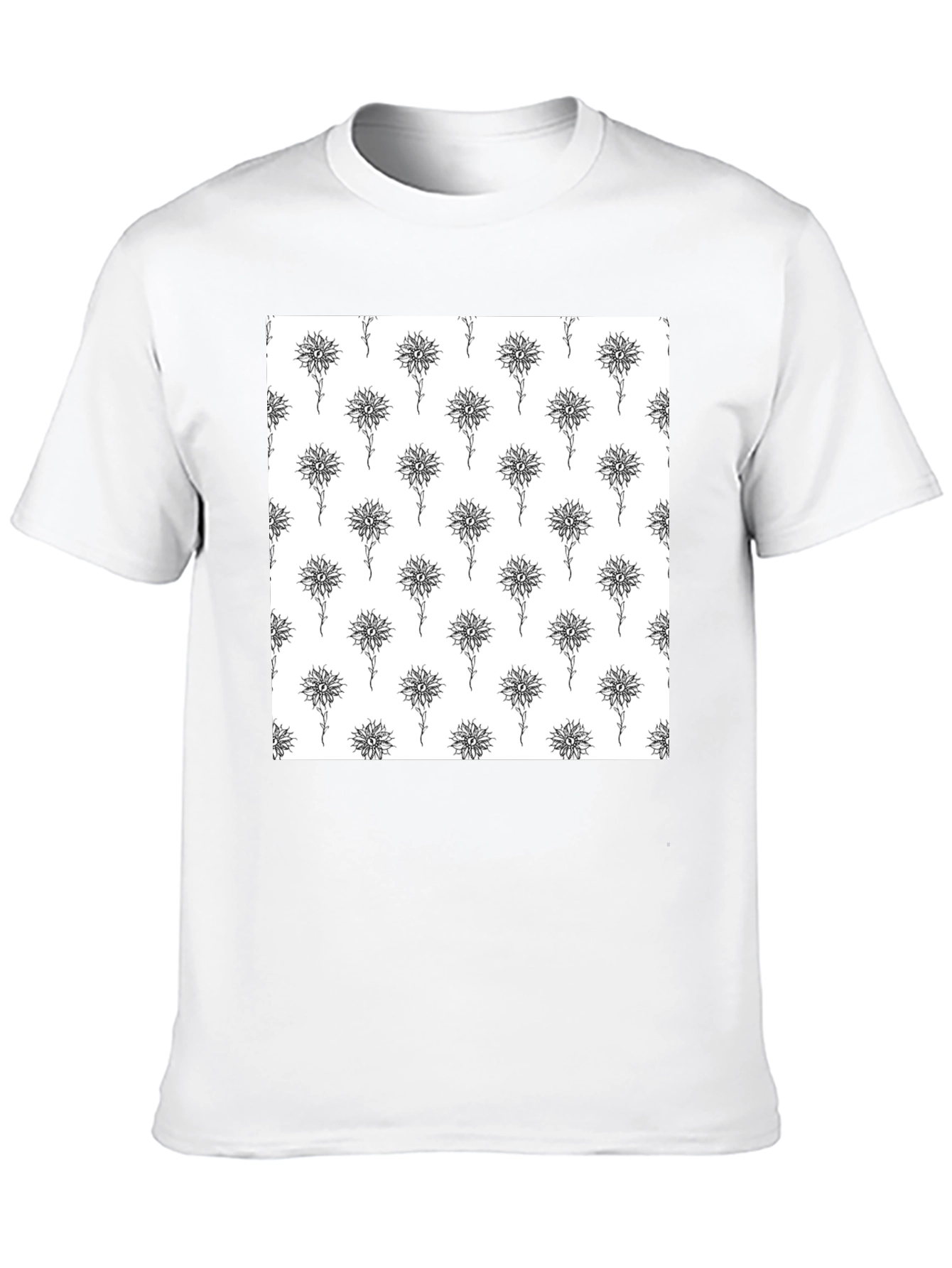 Unique Floral Pattern Black T-Shirt