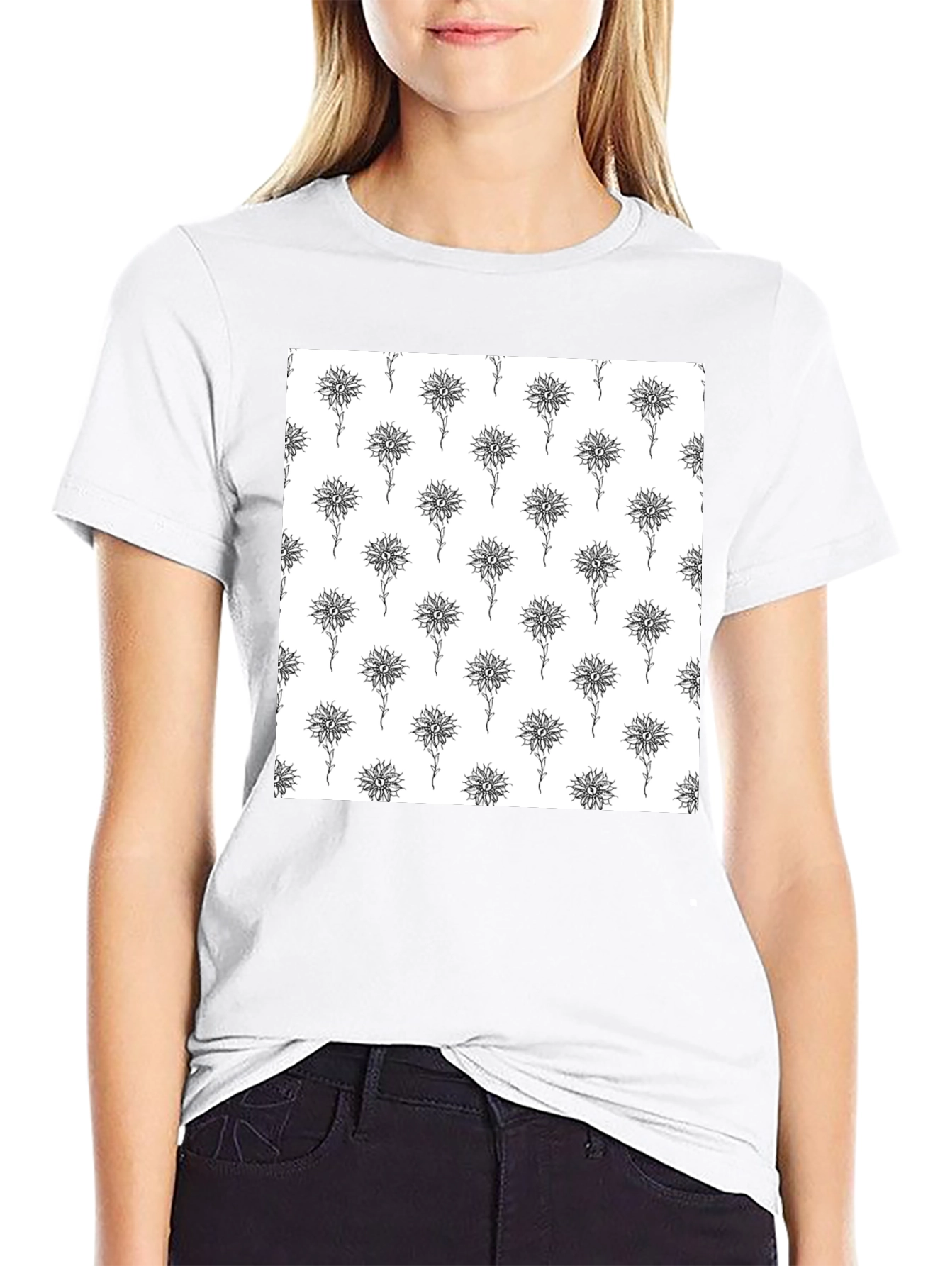 Unique Floral Pattern Black T-Shirt