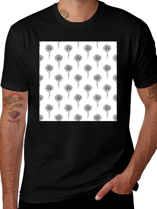 Unique Floral Pattern Black T-Shirt