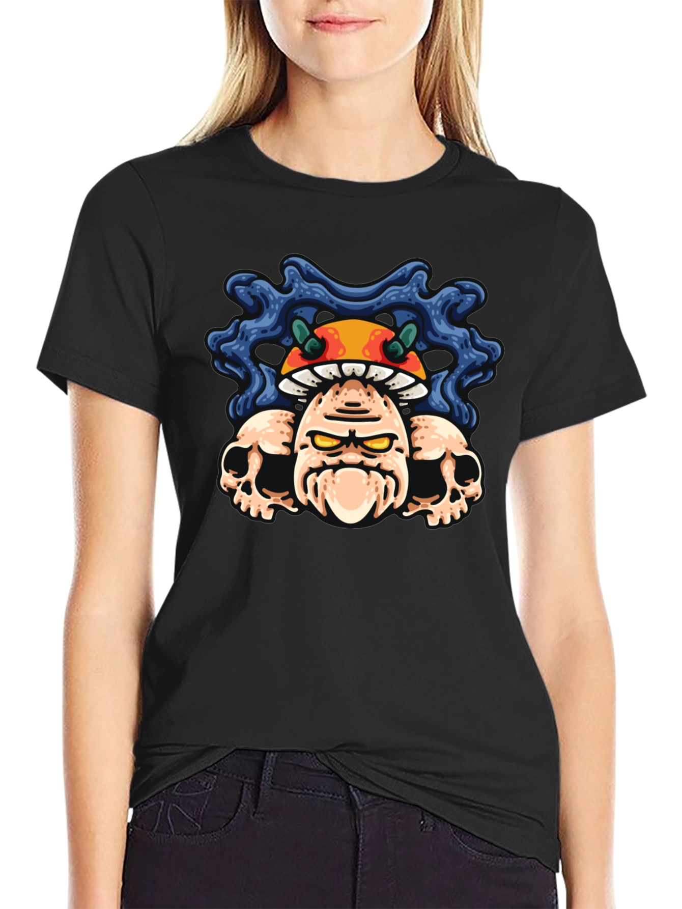 Mushroom Skull Graphic Tee - Unisex Black T-Shirt