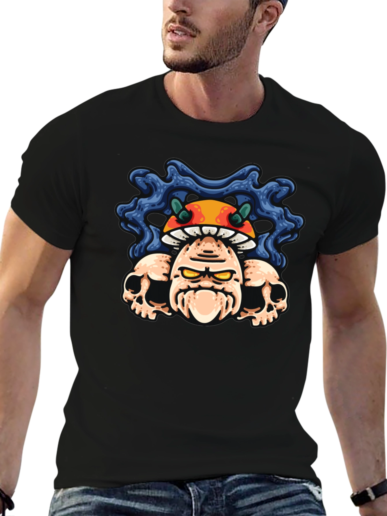 Mushroom Skull Graphic Tee - Unisex Black T-Shirt