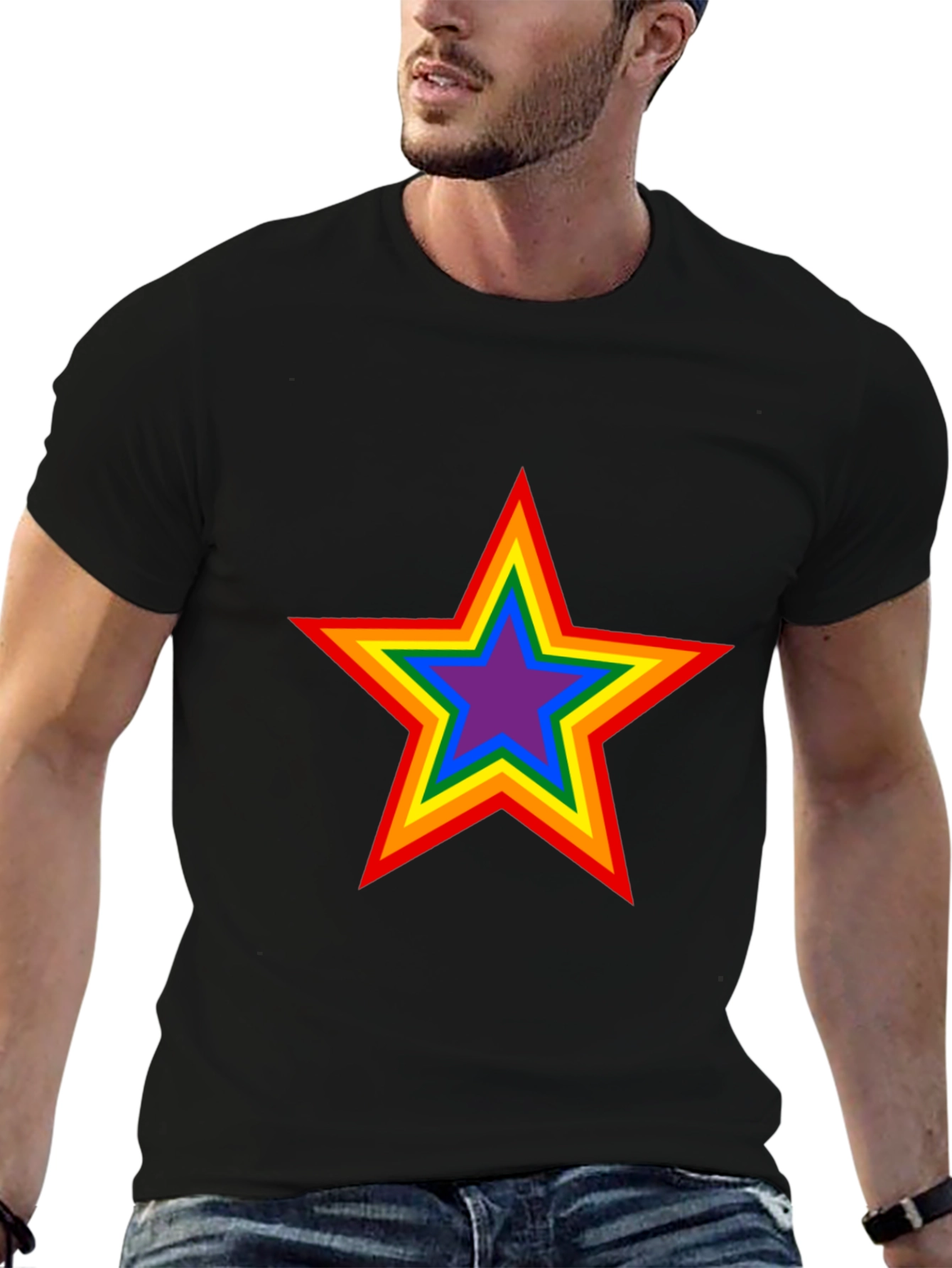 Rainbow Star Graphic Black T-Shirt