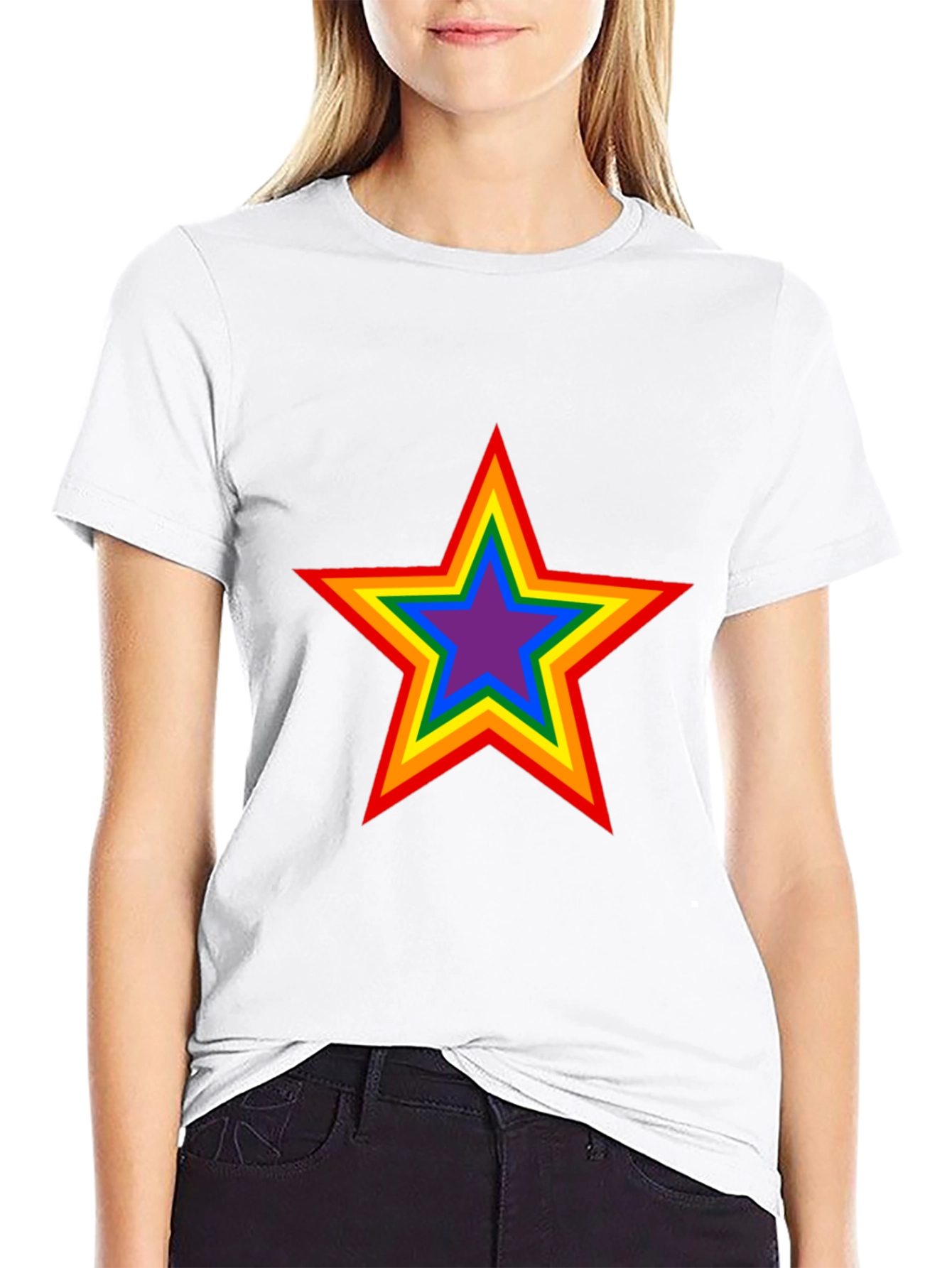 Rainbow Star Graphic Black T-Shirt