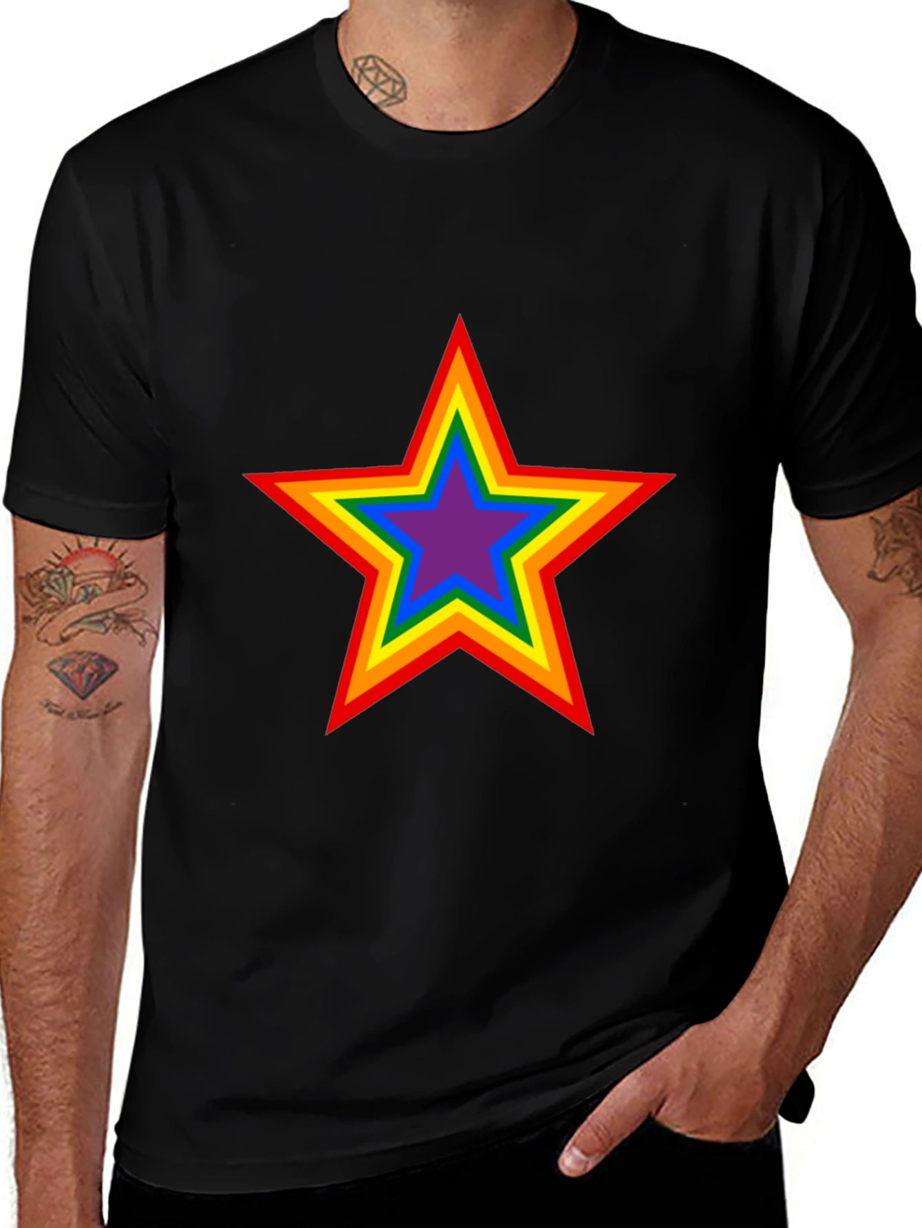 Rainbow Star Graphic Black T-Shirt