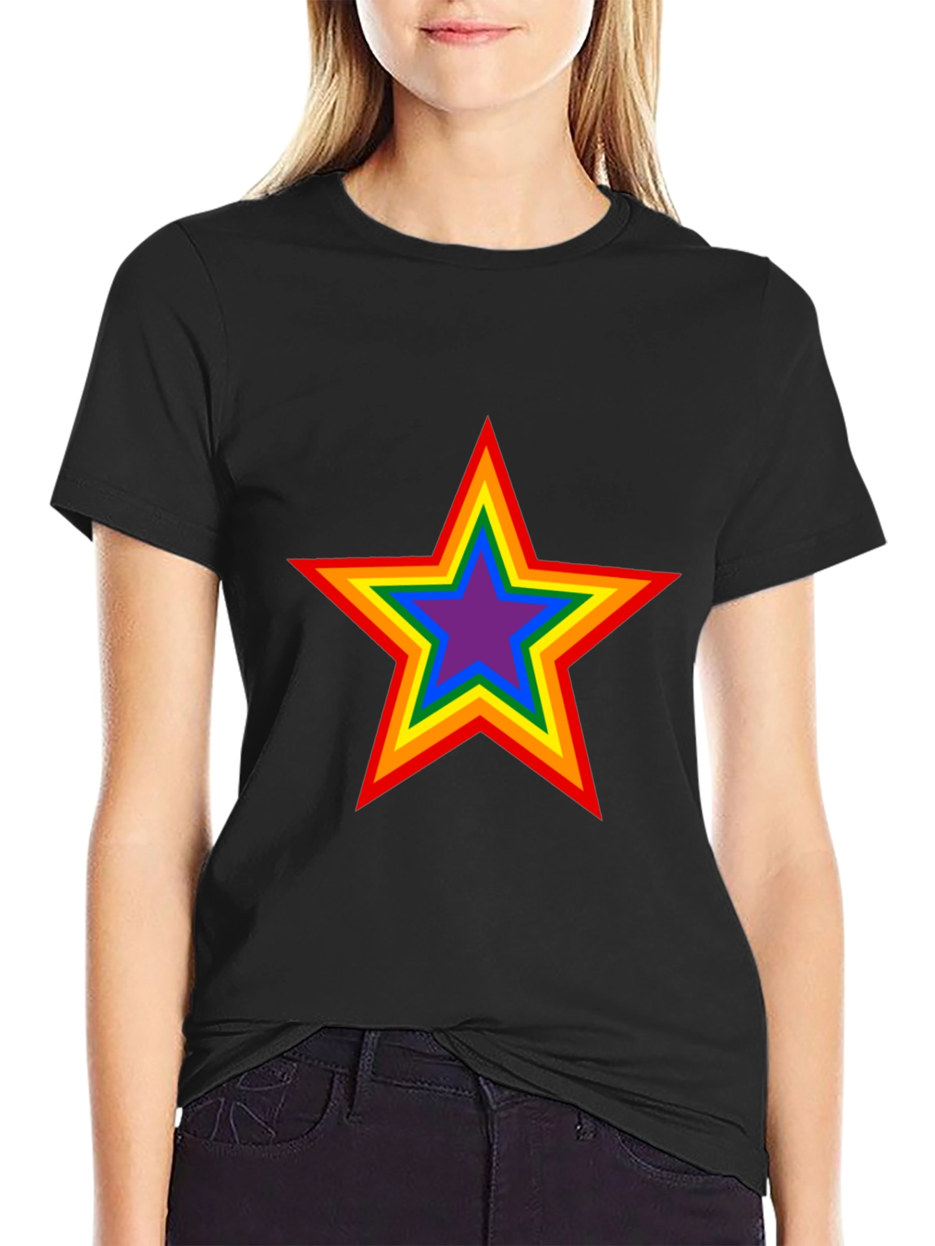 Rainbow Star Graphic Black T-Shirt